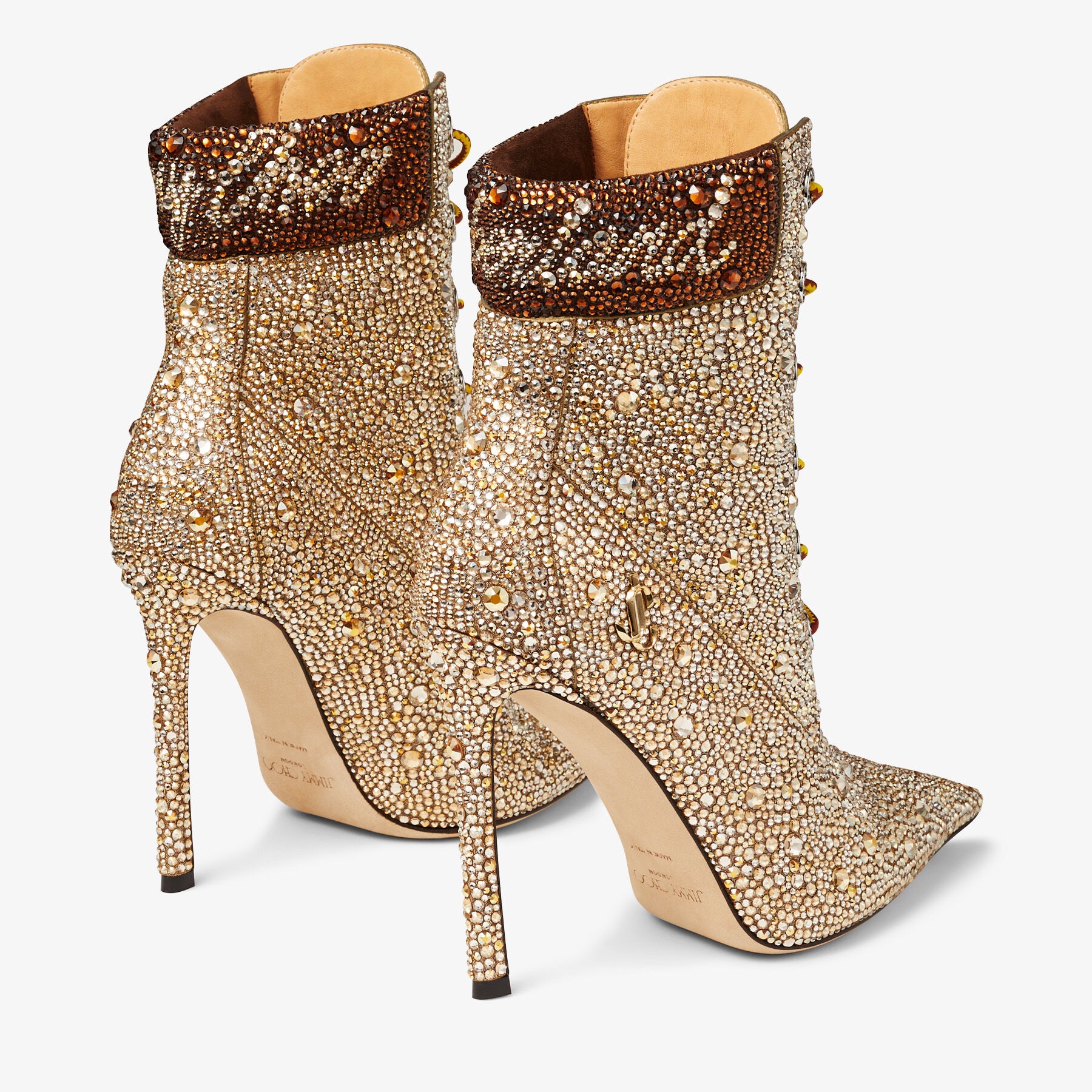 JIMMY CHOO X TIMBERLAND 6 INCH CRYSTAL BOOT
Gold Timberland Shimmer Suede Ankle Boots with Hotfix Cr - 6