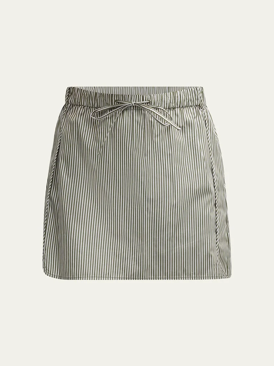 Shiori Drawstring Cotton Stripe Mini Skirt - 1