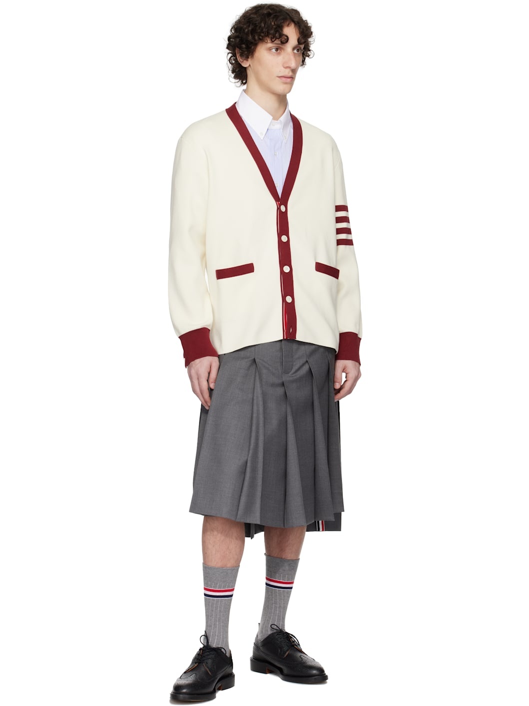 Off-White Milano Stitch 4-Bar V Neck Rugby Cardigan - 4