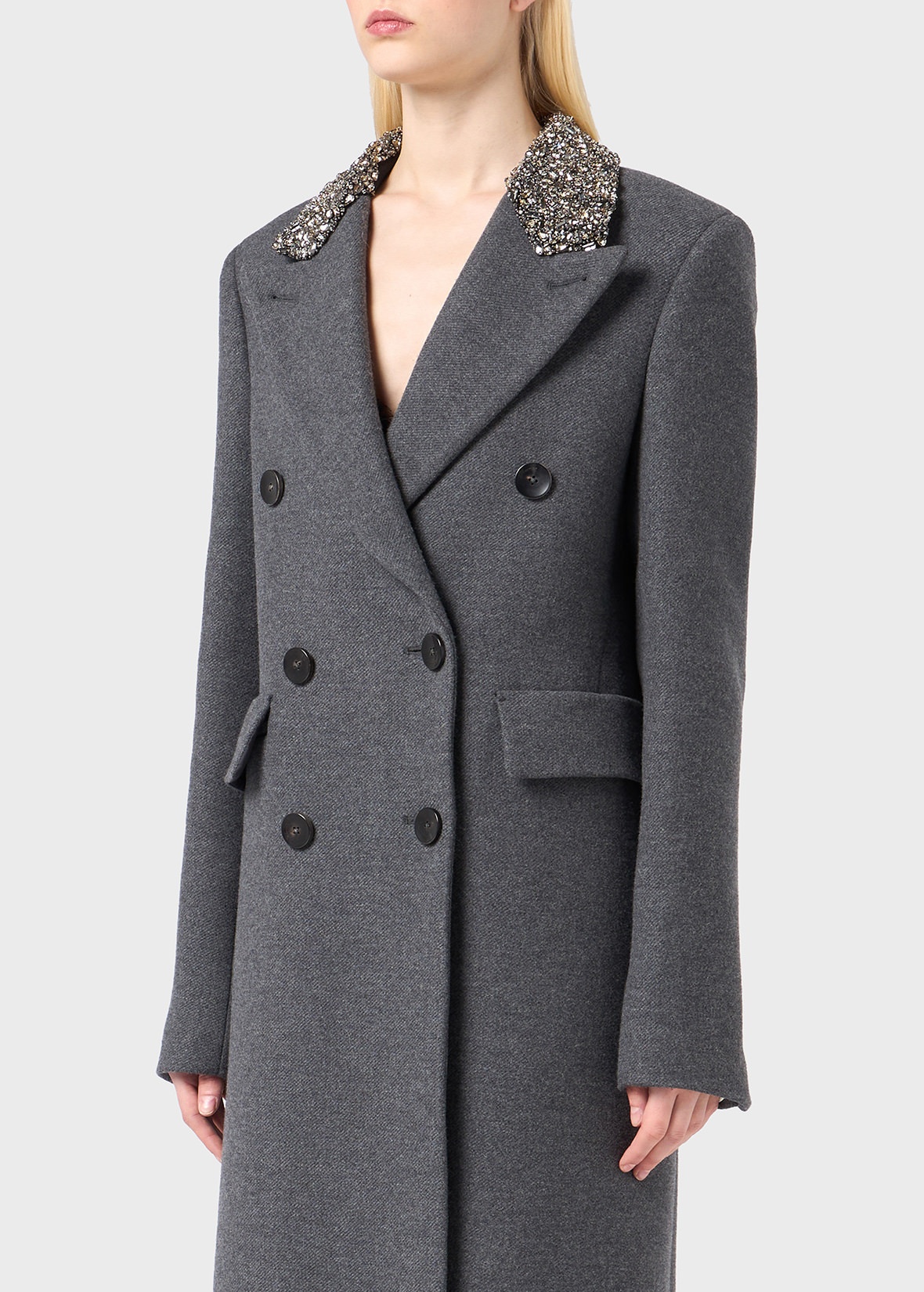 DOUBLE-BREASTED COAT WITH EMBROIDERED COLLAR - 5