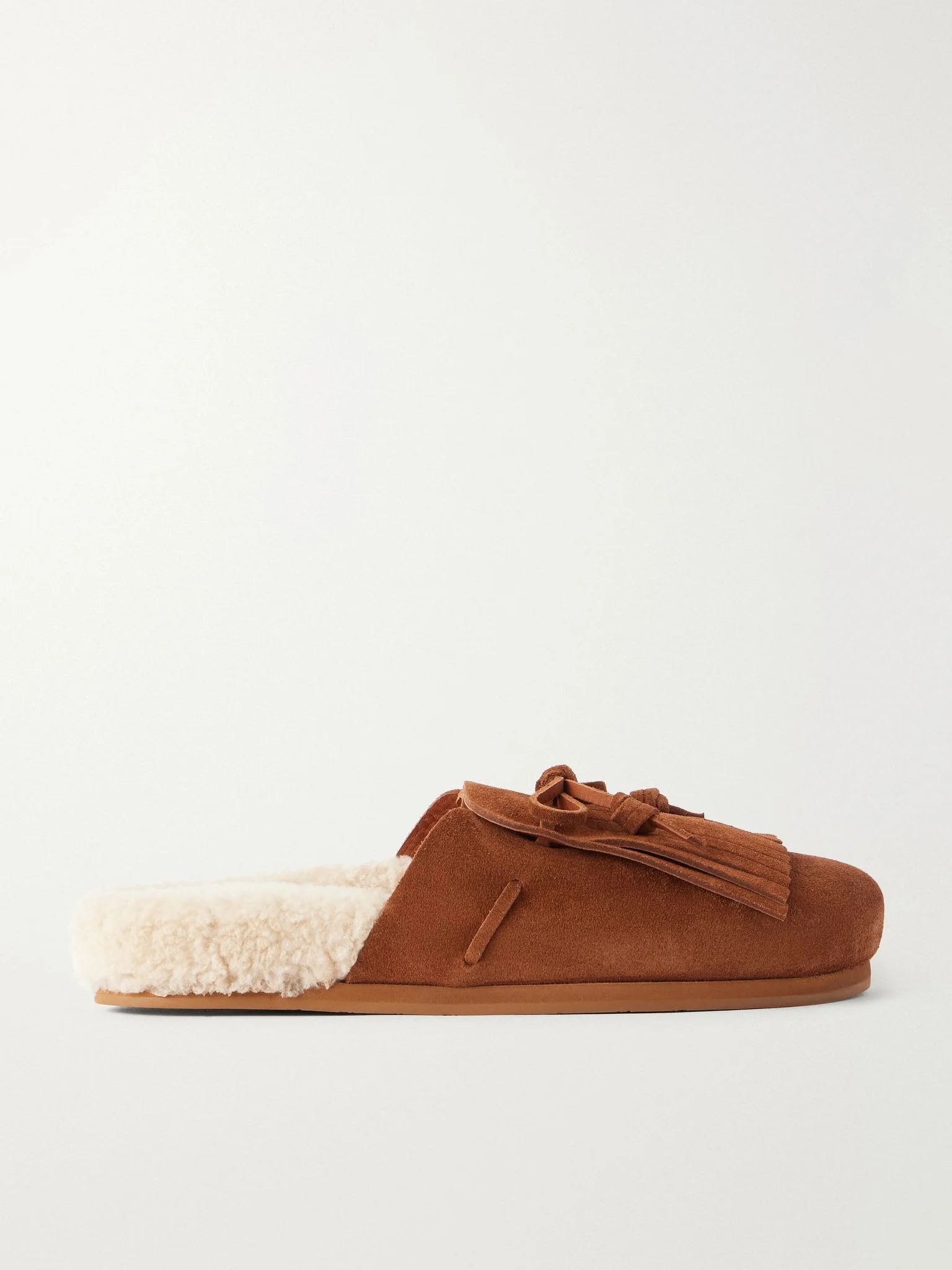 Vasilitsa tassel-detailed shearling-trimmed suede slip-ons Brown - 1