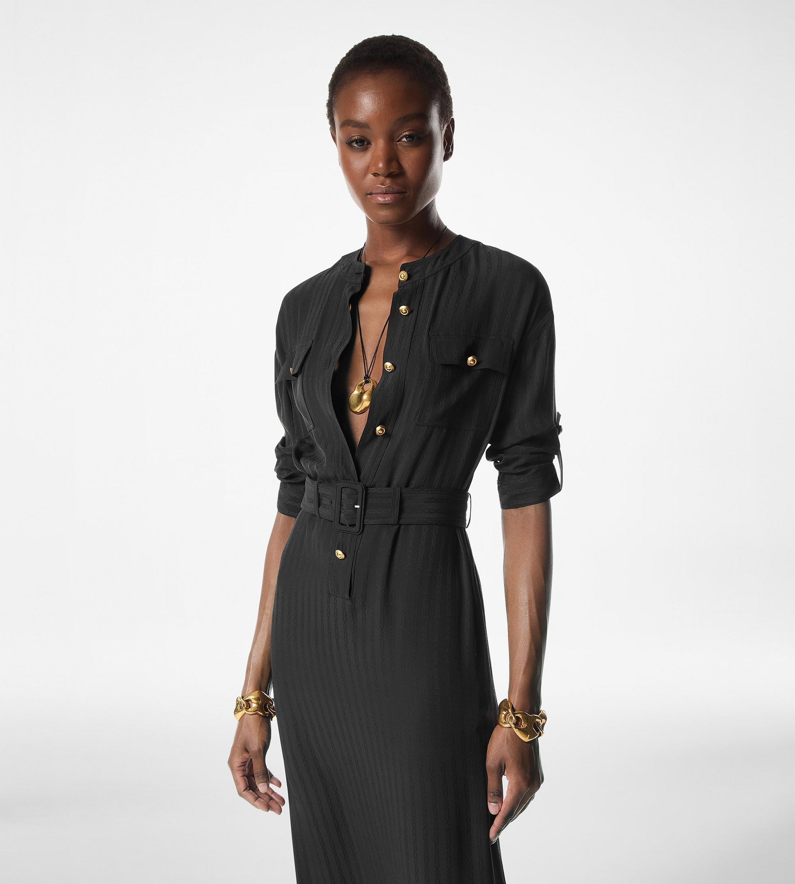 STRIPED WHITNEY FLUID SILK LONG SHIRT DRESS - 2