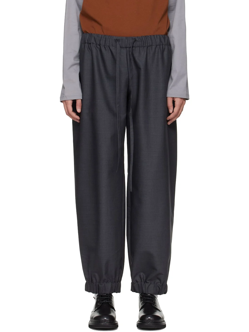 Gray Wool Draped Lounge Pants - 1