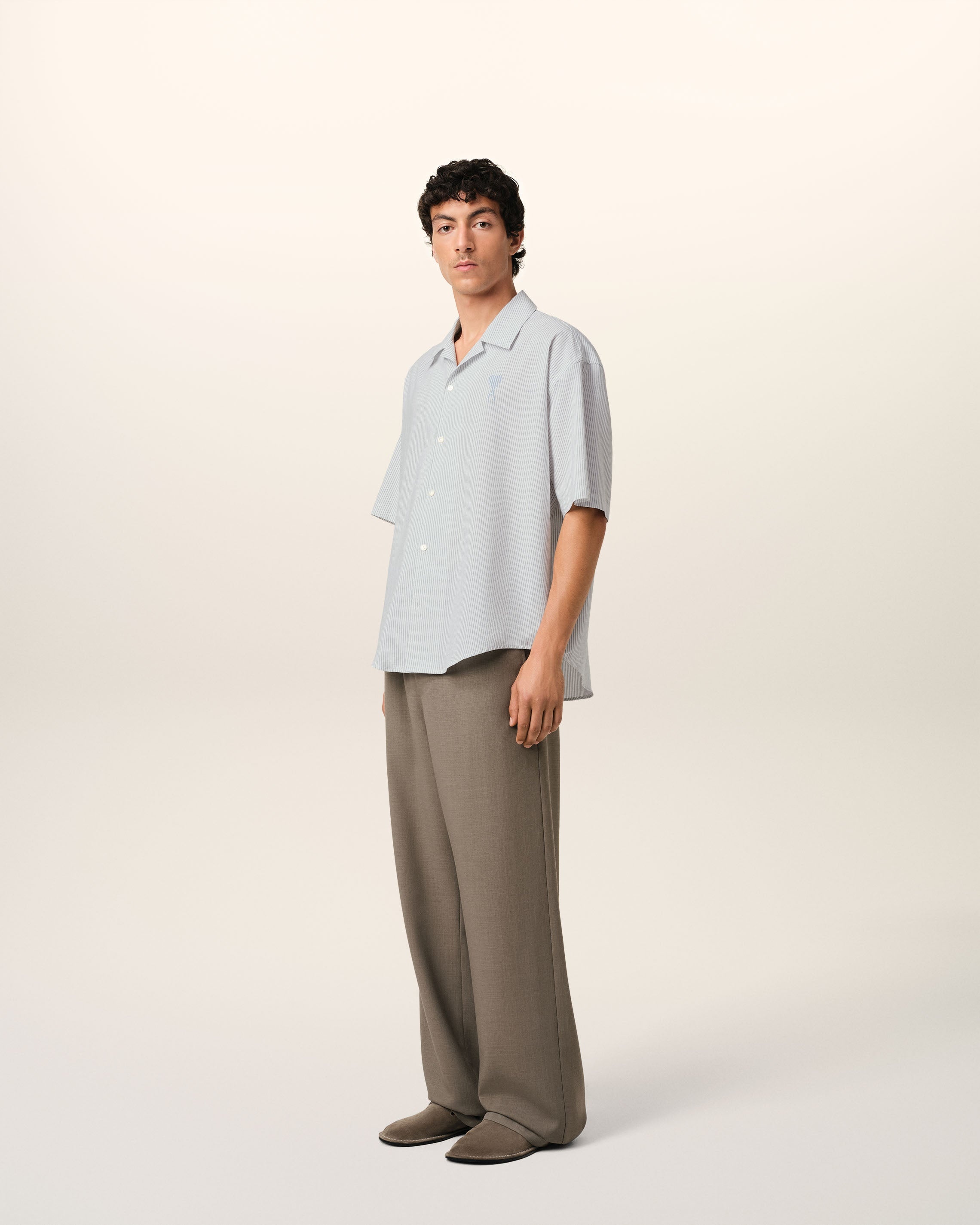 BLUE COTTON CAMP COLLAR SHORT SLEEVES SHIRT - 6