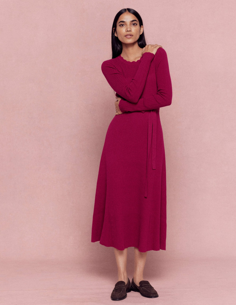 Isobel Knitted Midi Dress-Pomegranate 8