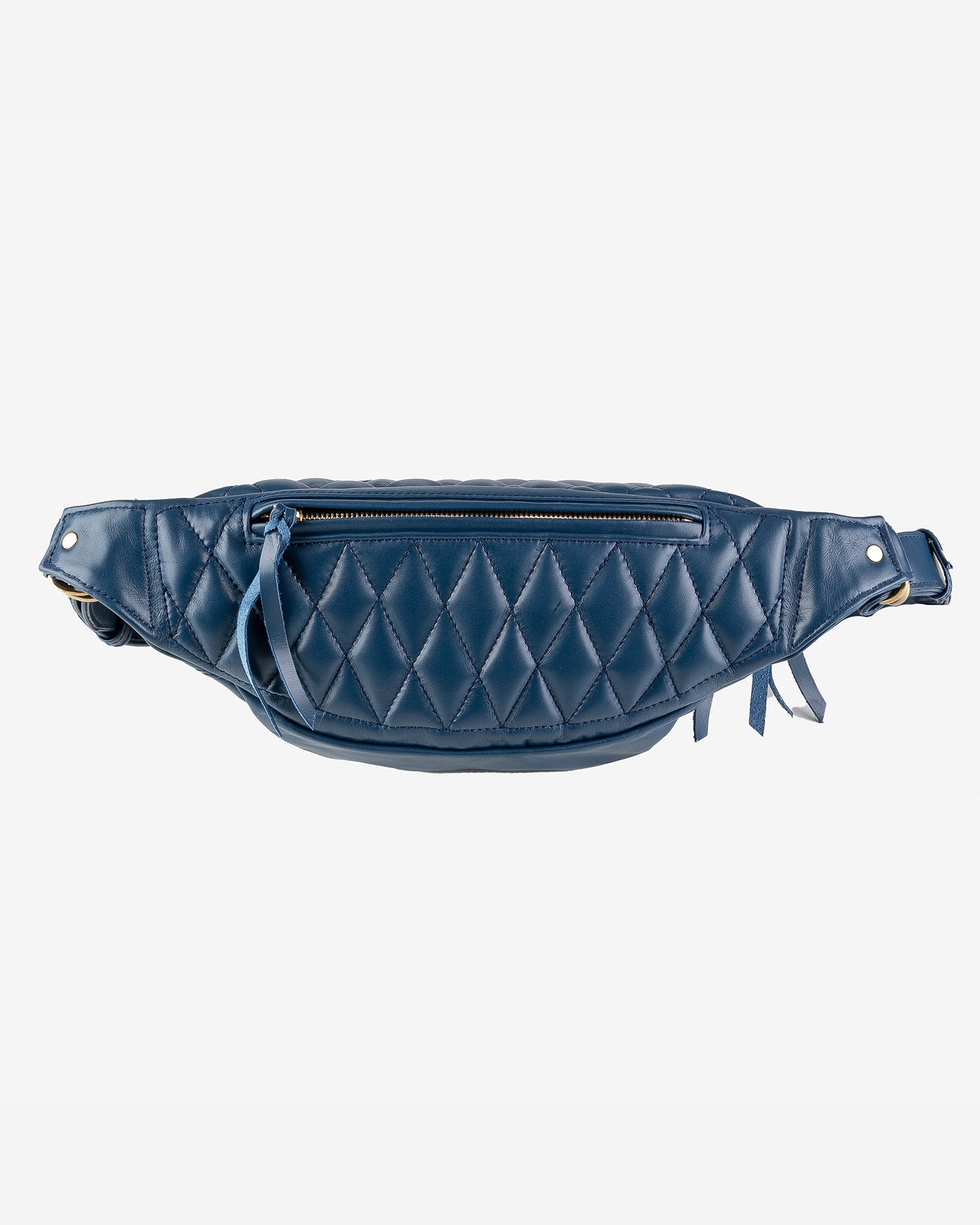 IHE-45-NAV Diamond Stitched Leather Waist Bag - Navy - 7
