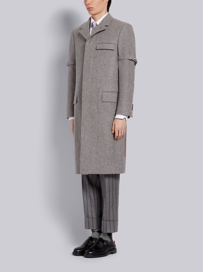 Thom Browne Light Grey Melton Wool Removable Grosgrain Armband Classic Chesterfield Overcoat outlook