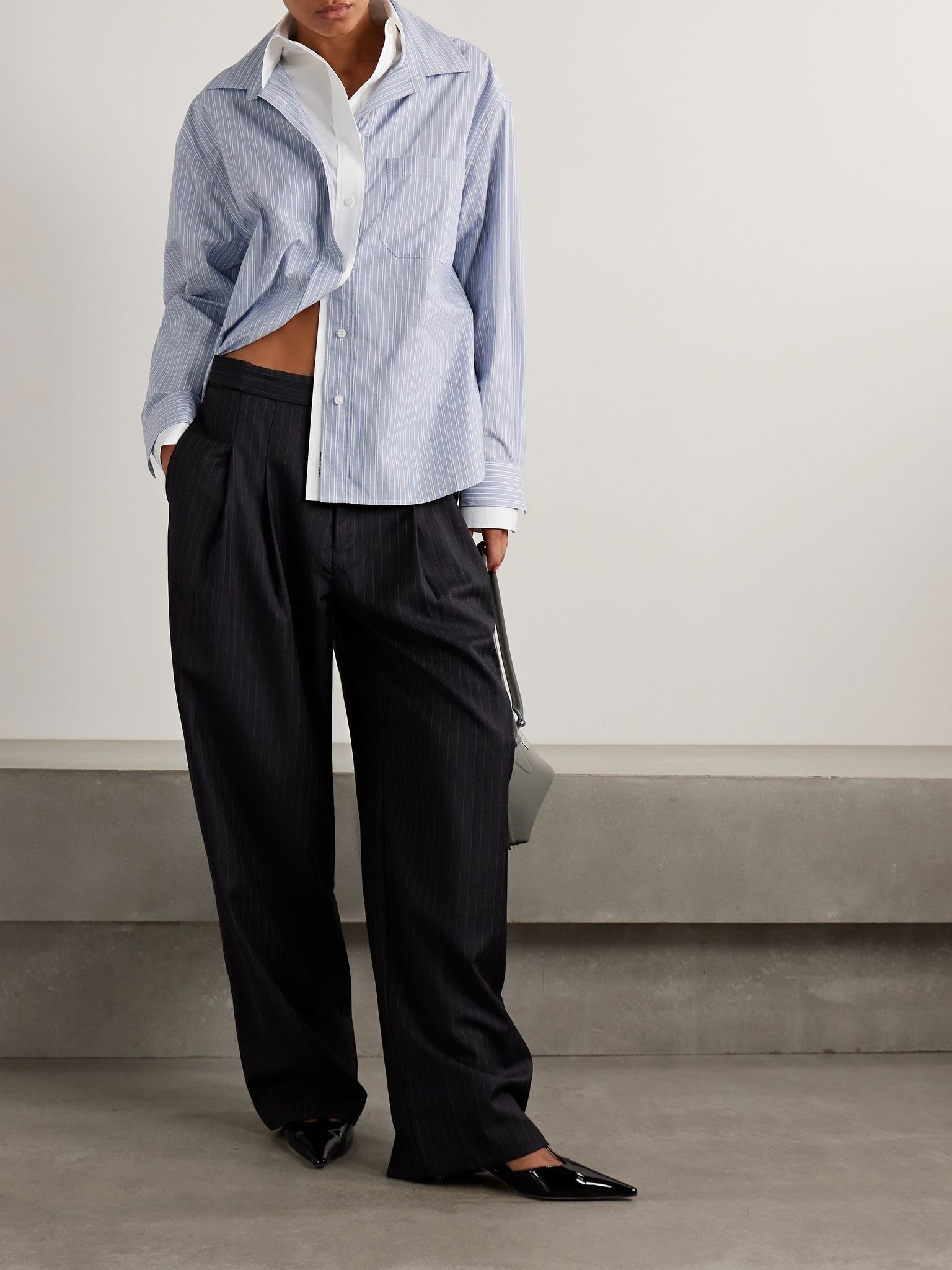 Layered striped organic cotton-poplin shirt Light blue - 2