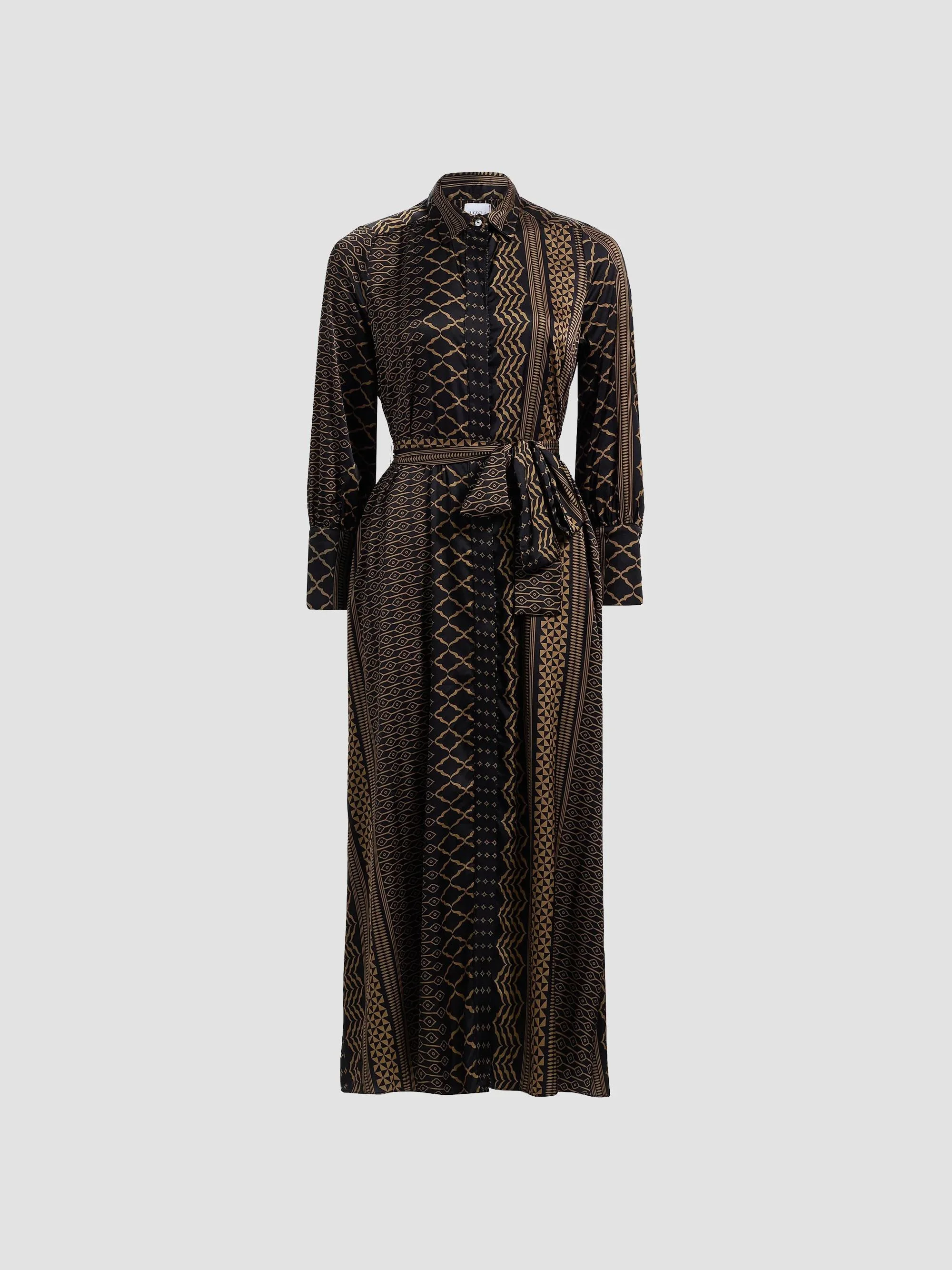 Women's Herminia Geometric Tie-Waist Midi-Shirtdress - Noir Geometry - 1