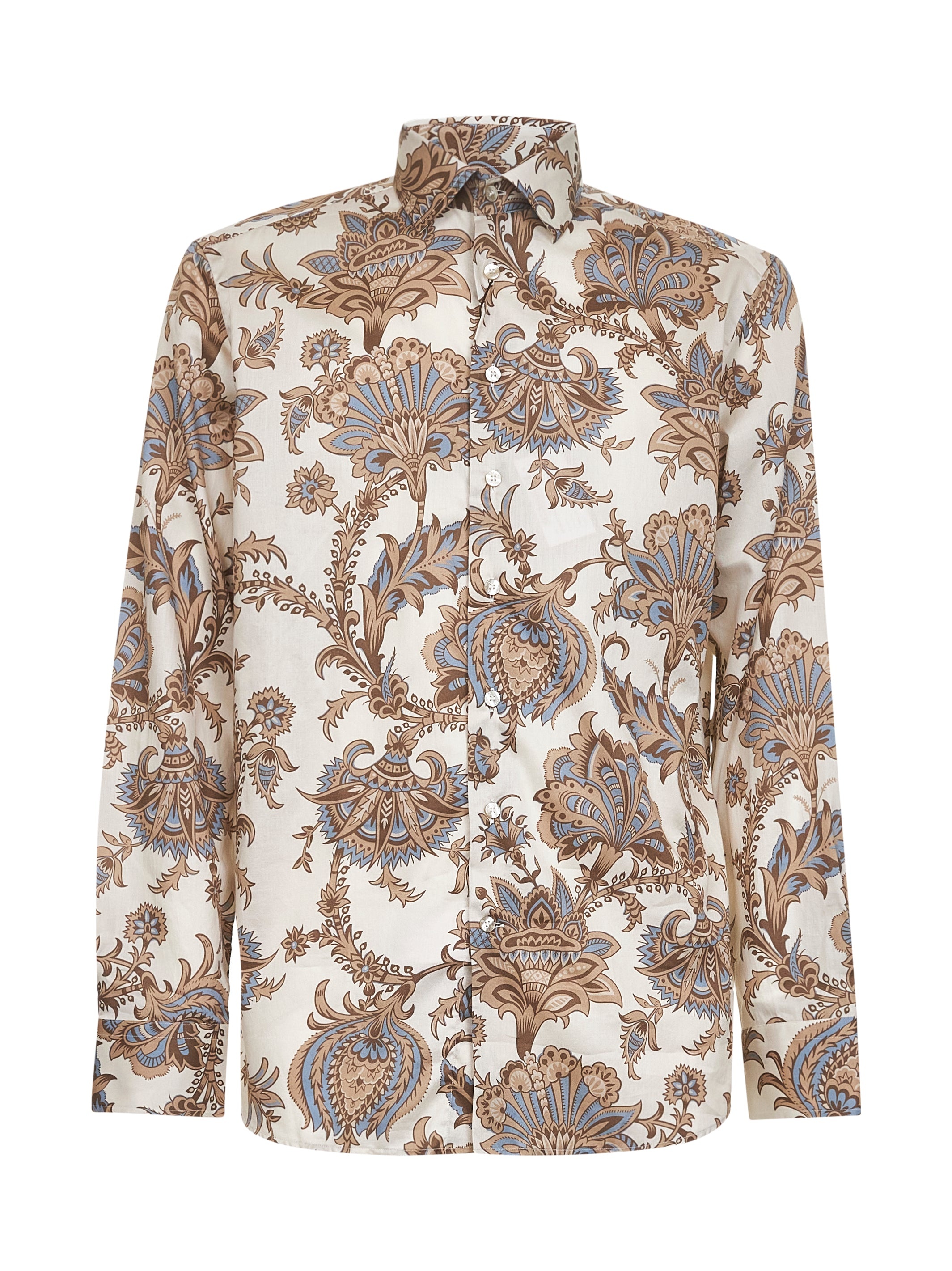 Beige maxi flower print cotton shirt - 1