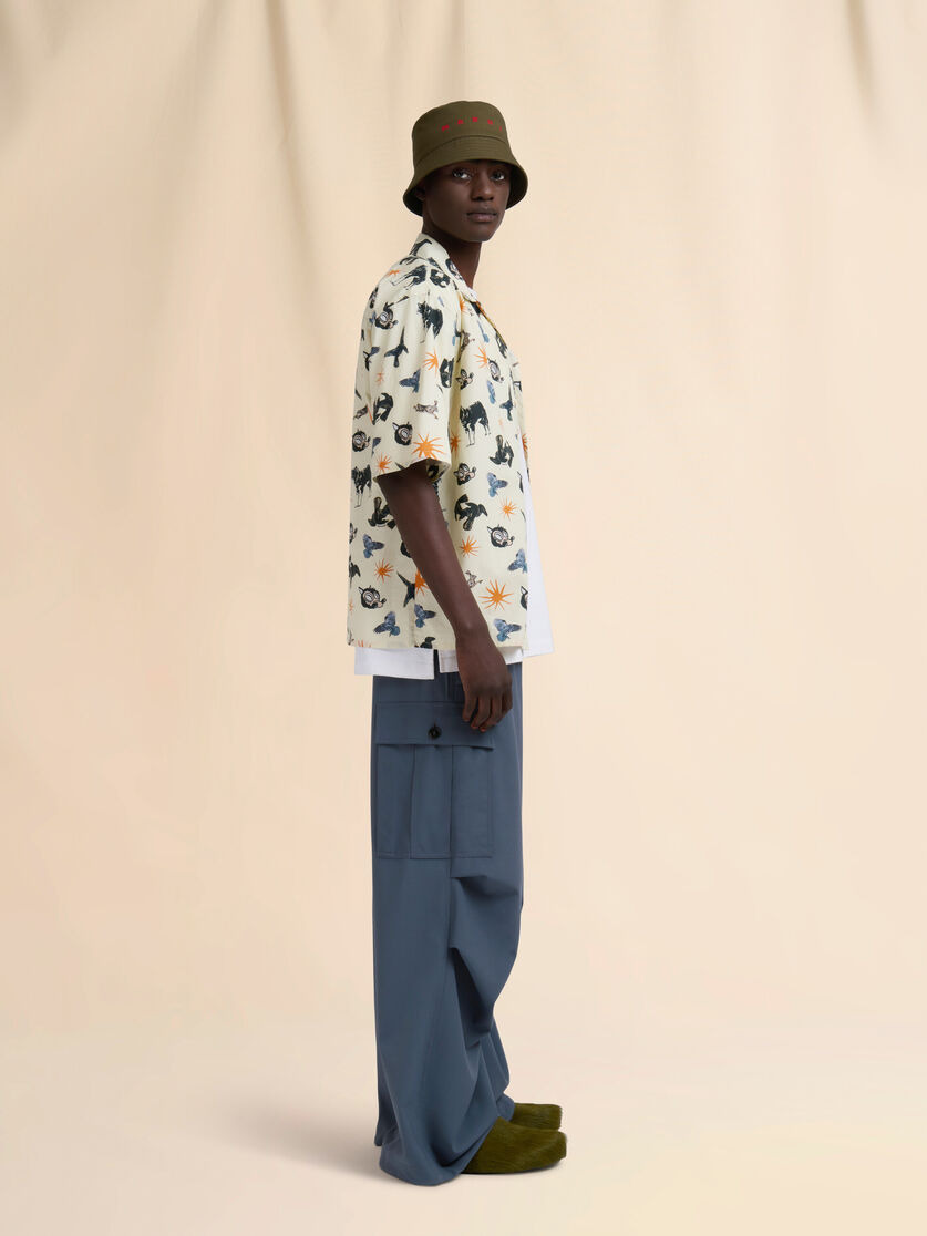 OFF-WHITE POPLIN BOWLING SHIRT WITH WOLVES, RAVENS AND DOVES PRINT - 5