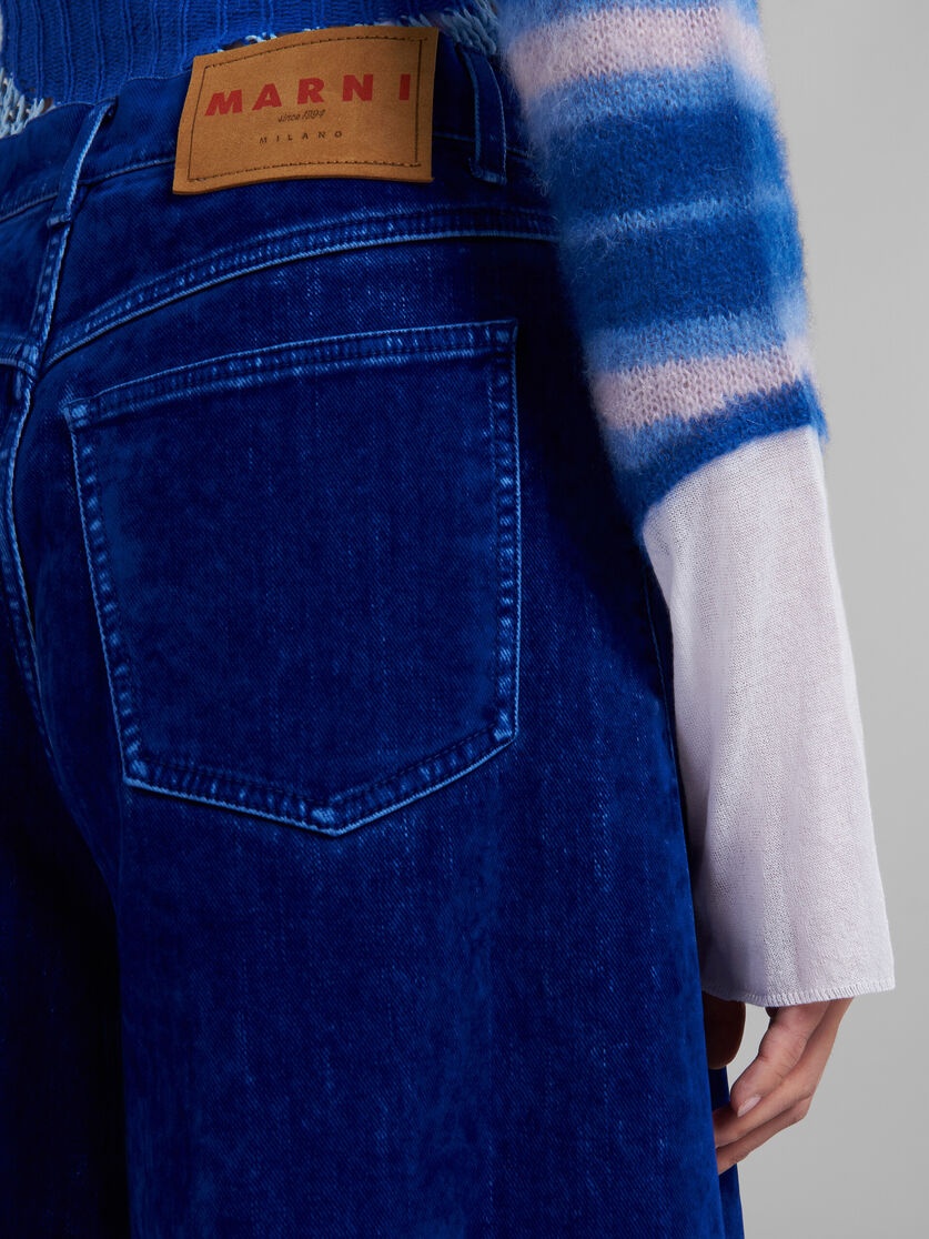 BLUE FLOCKED DENIM WIDE-LEG TROUSERS - 4