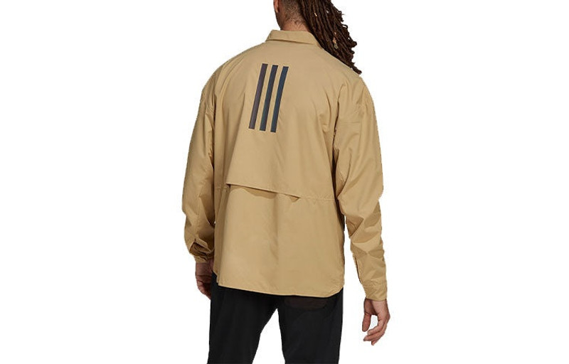 adidas Men's adidas Terrex C Myshelter W.r Logo Stripe Printing Lapel Jacket Khaki H48571 outlook