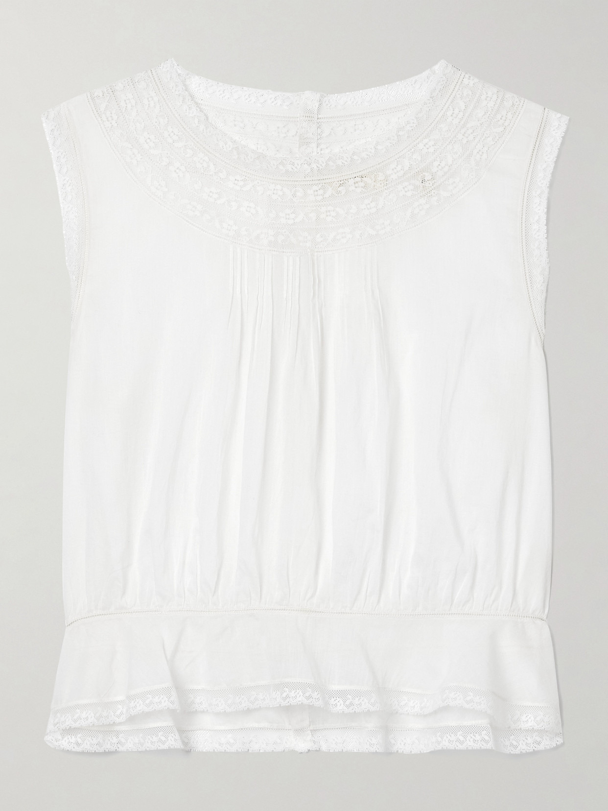 Lilibet Lace-trimmed Pintucked Organic Cotton-voile Top - 1