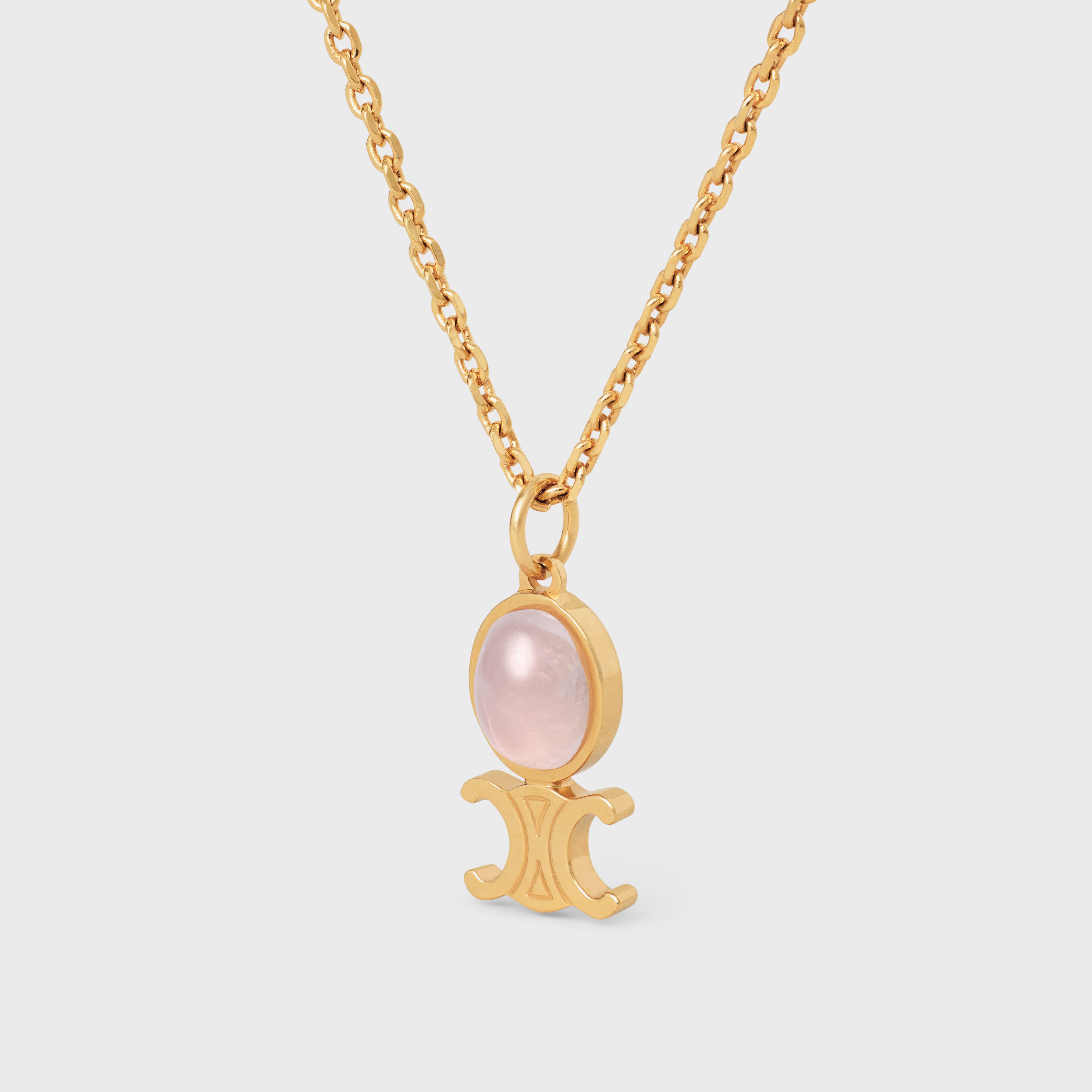 Triomphe Indie Small Necklace in Brass with Gold Finish and Pink Quartz - 2