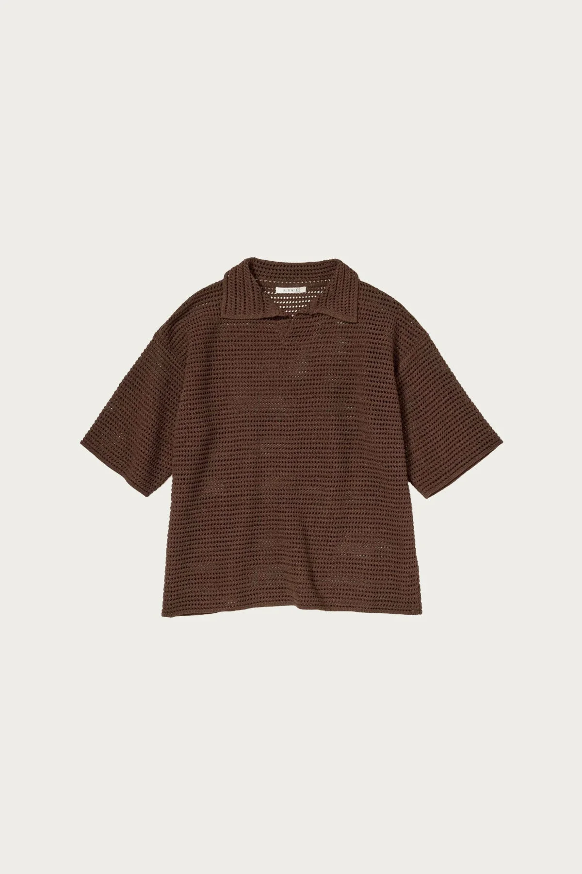 Tussah Silk Cotton Mesh Knit Skipper Polo - Brown - 1