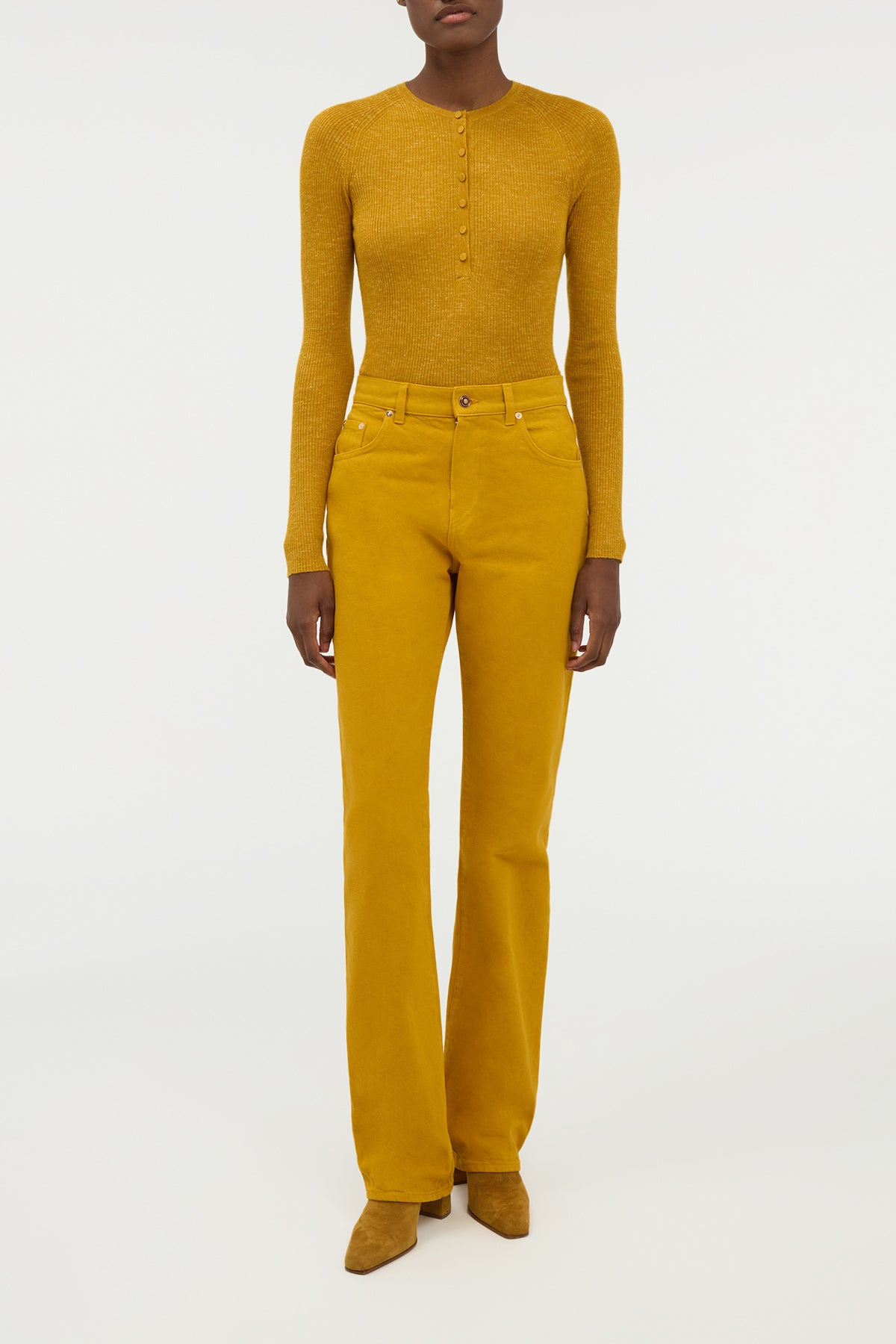 Anges Knit Henley in Golden Birch Cashmere Silk with Hemp - 3