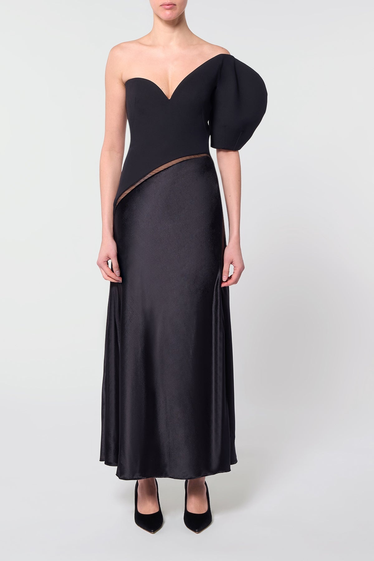 Giulia Dress in Black Wool Silk Cady & Silk Velvet - 2