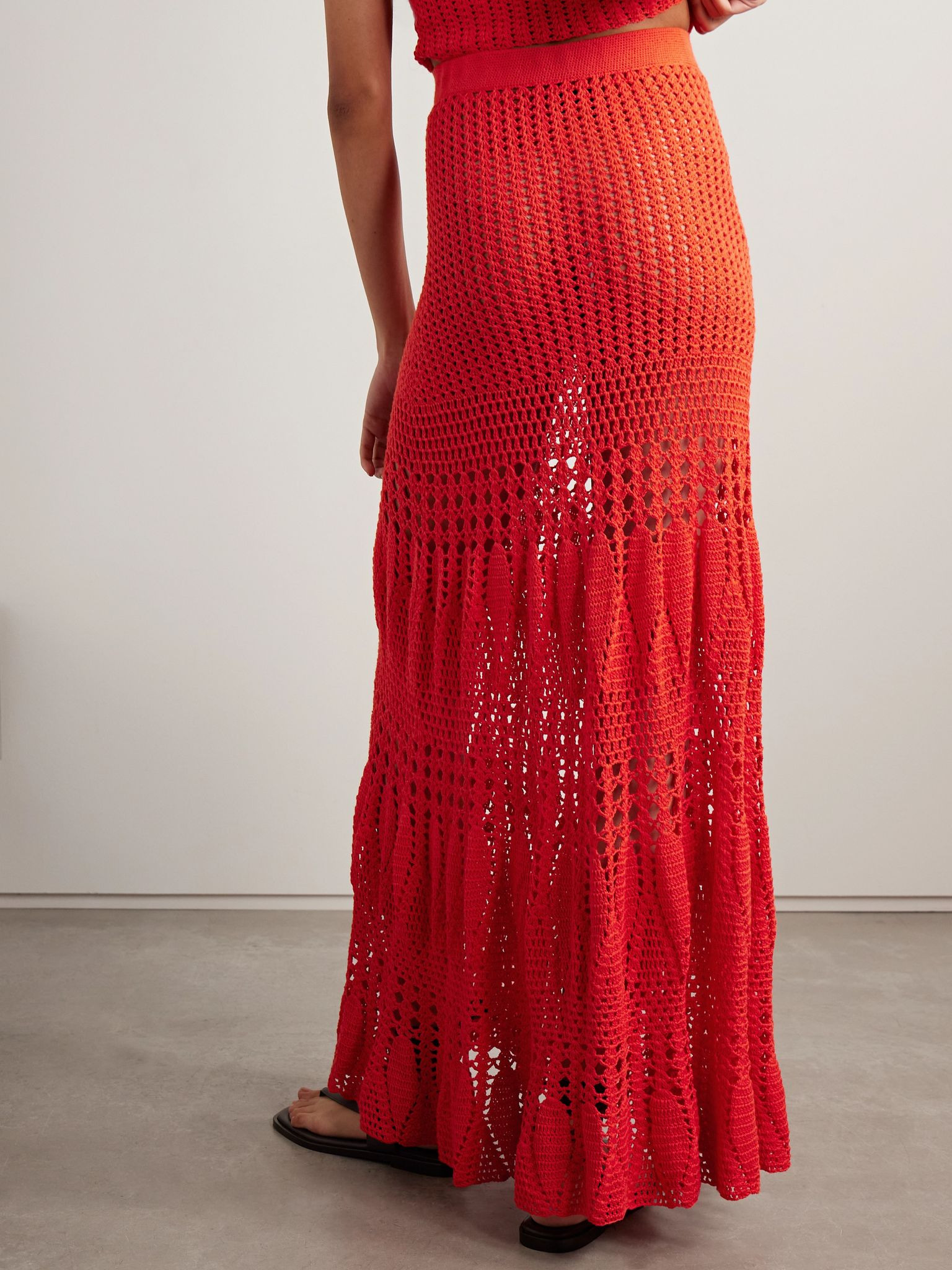 Reflejo crocheted cotton maxi skirt Orange - 3