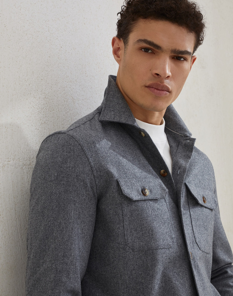 Virgin wool flannel overshirt with chest pockets 3