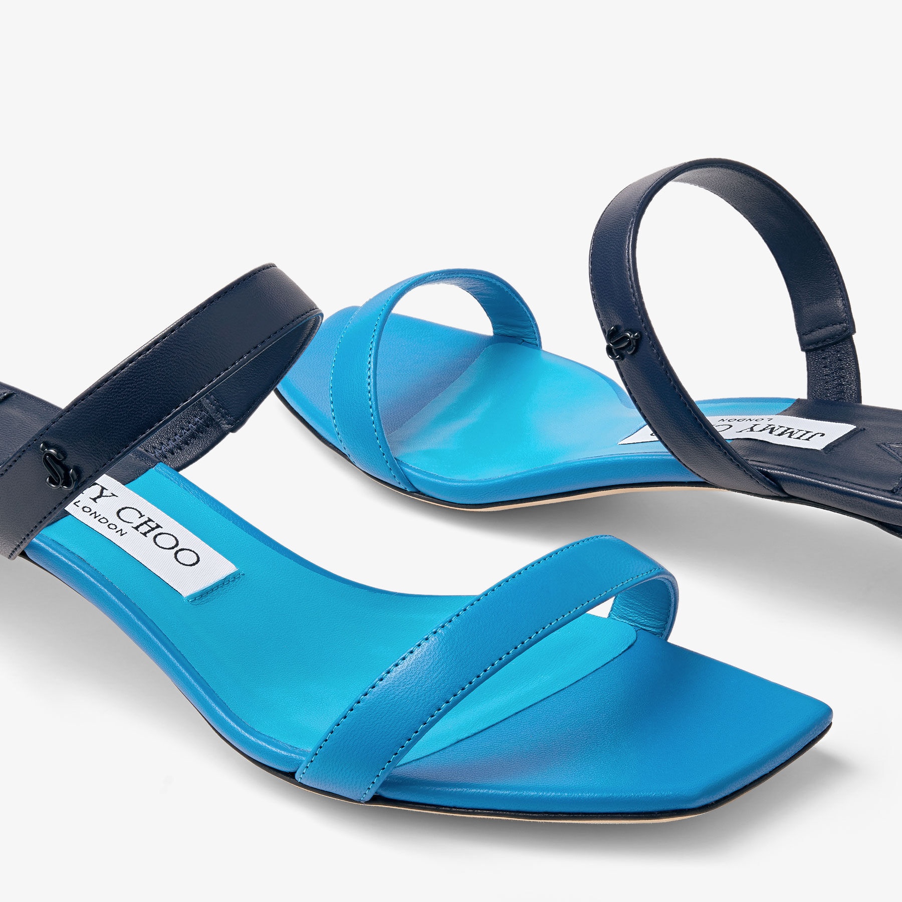 JIMMY CHOO Kyda 35 Sky and Navy Nappa Leather Sandals