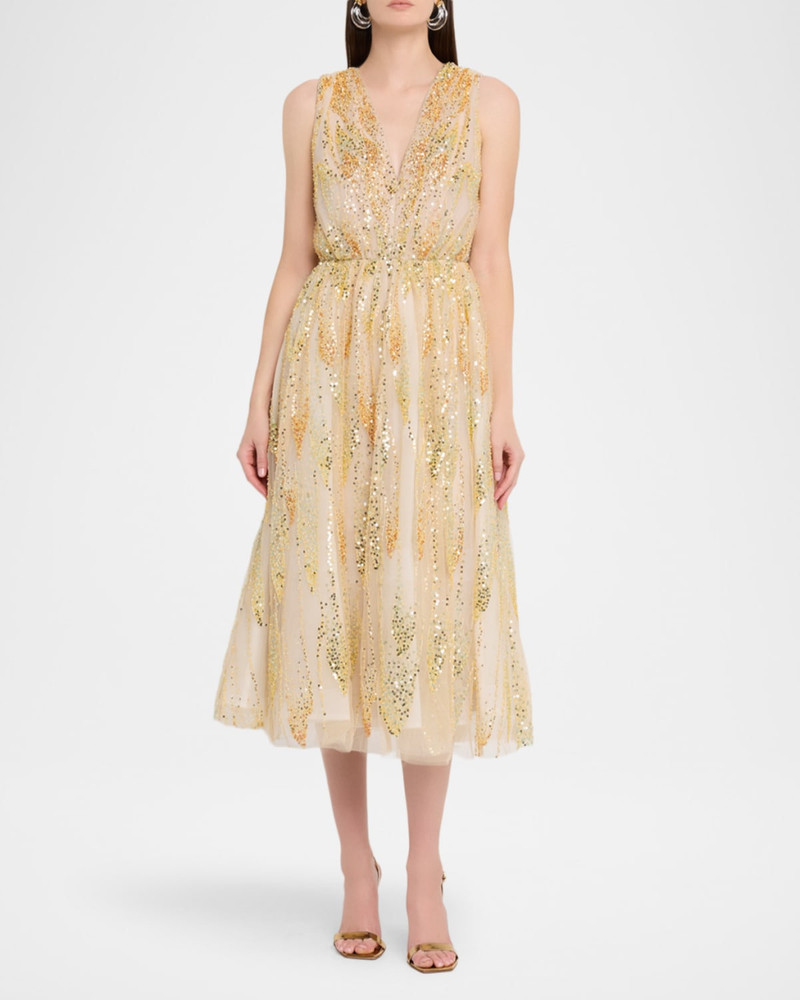 MILLY Tinsley Bead & Sequin Tulle Midi Dress outlook