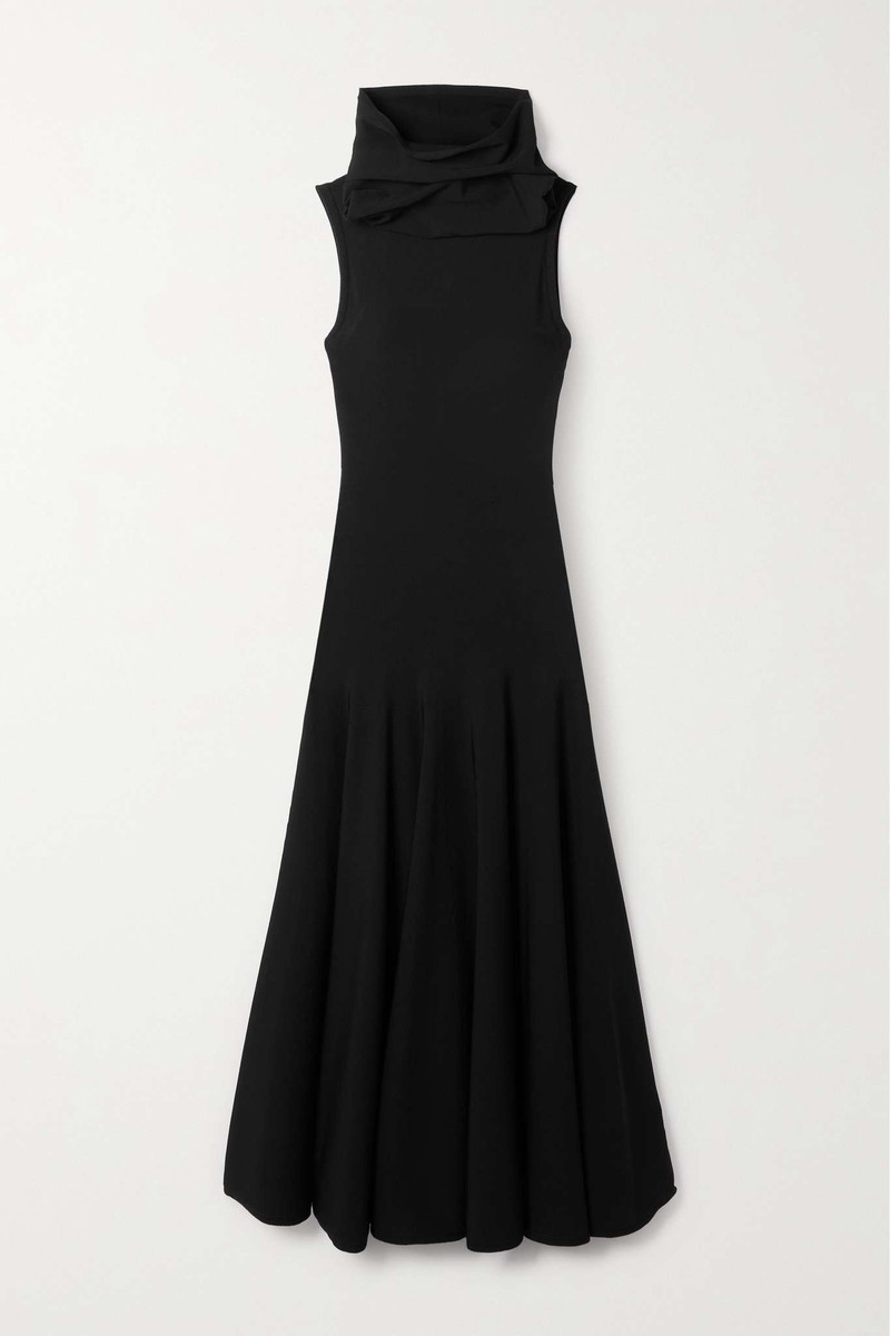 Hooded pleated stretch-knit midi dress - 1