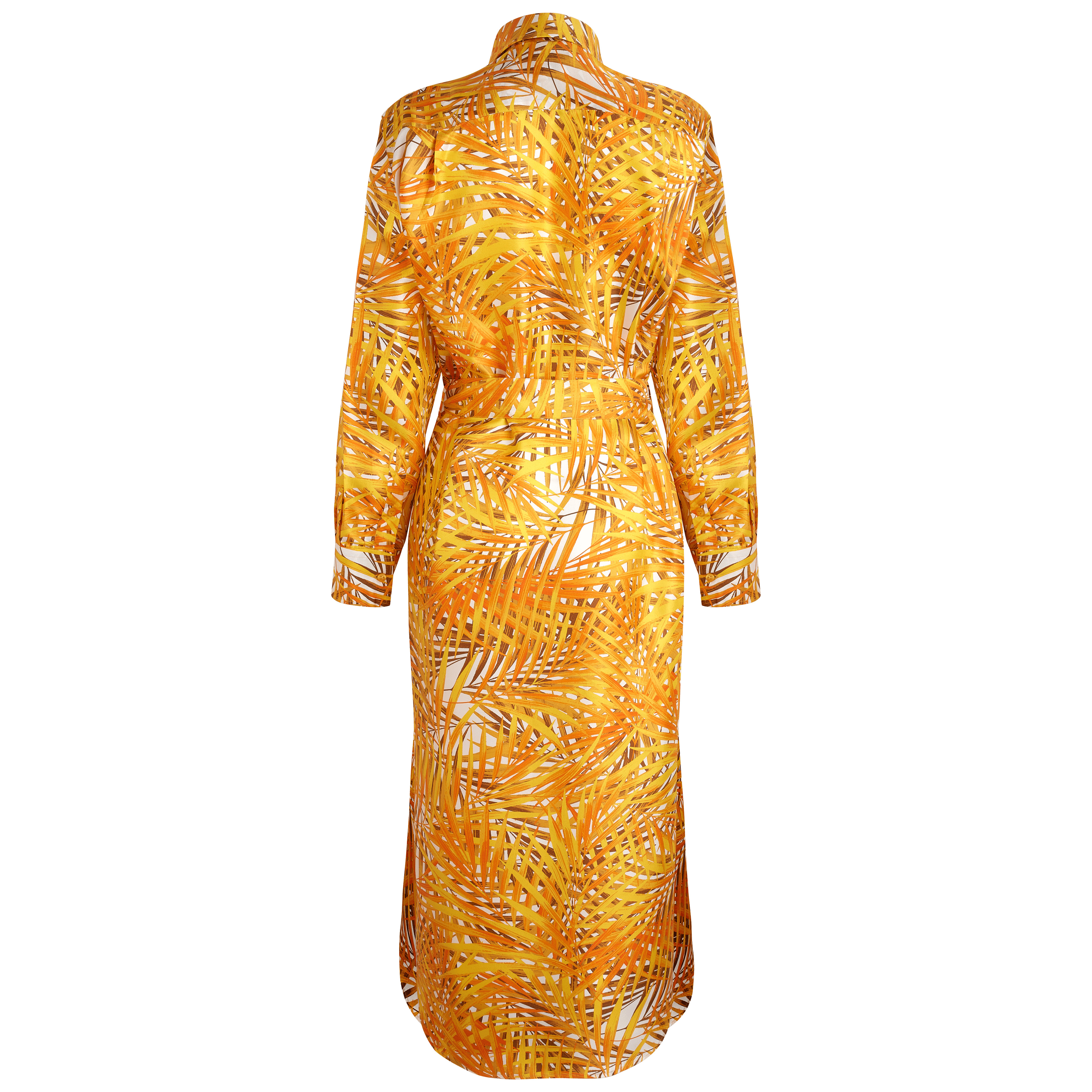 Women Silk Shirt Dress Palm Leaves - 2