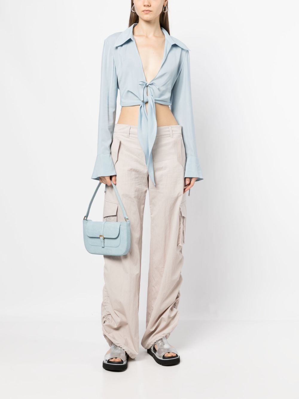 tie-fastening cropped blouse - 2