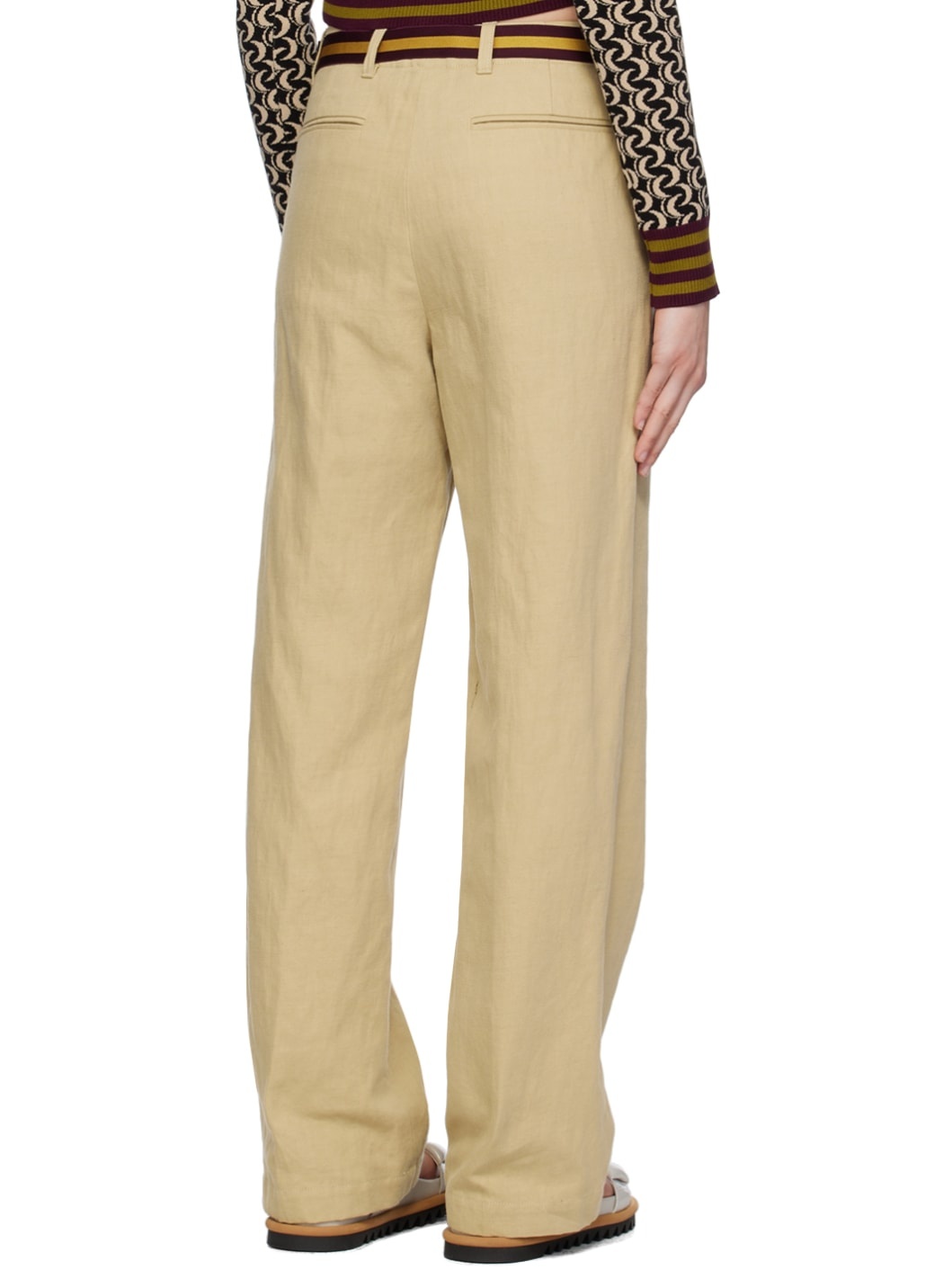 Beige Belted Trousers - 3