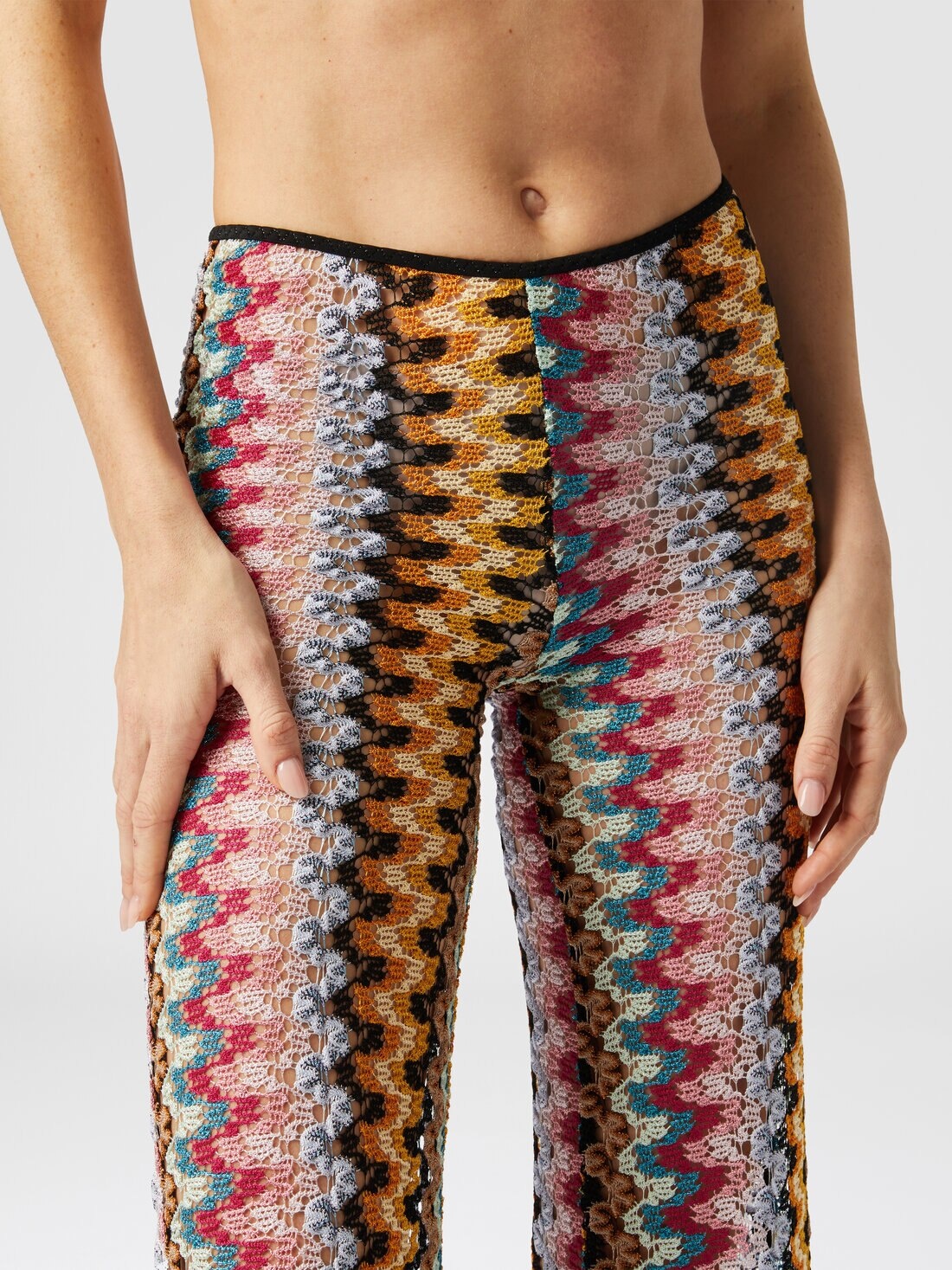 Low-rise flared trousers in lamé viscose lace - 5