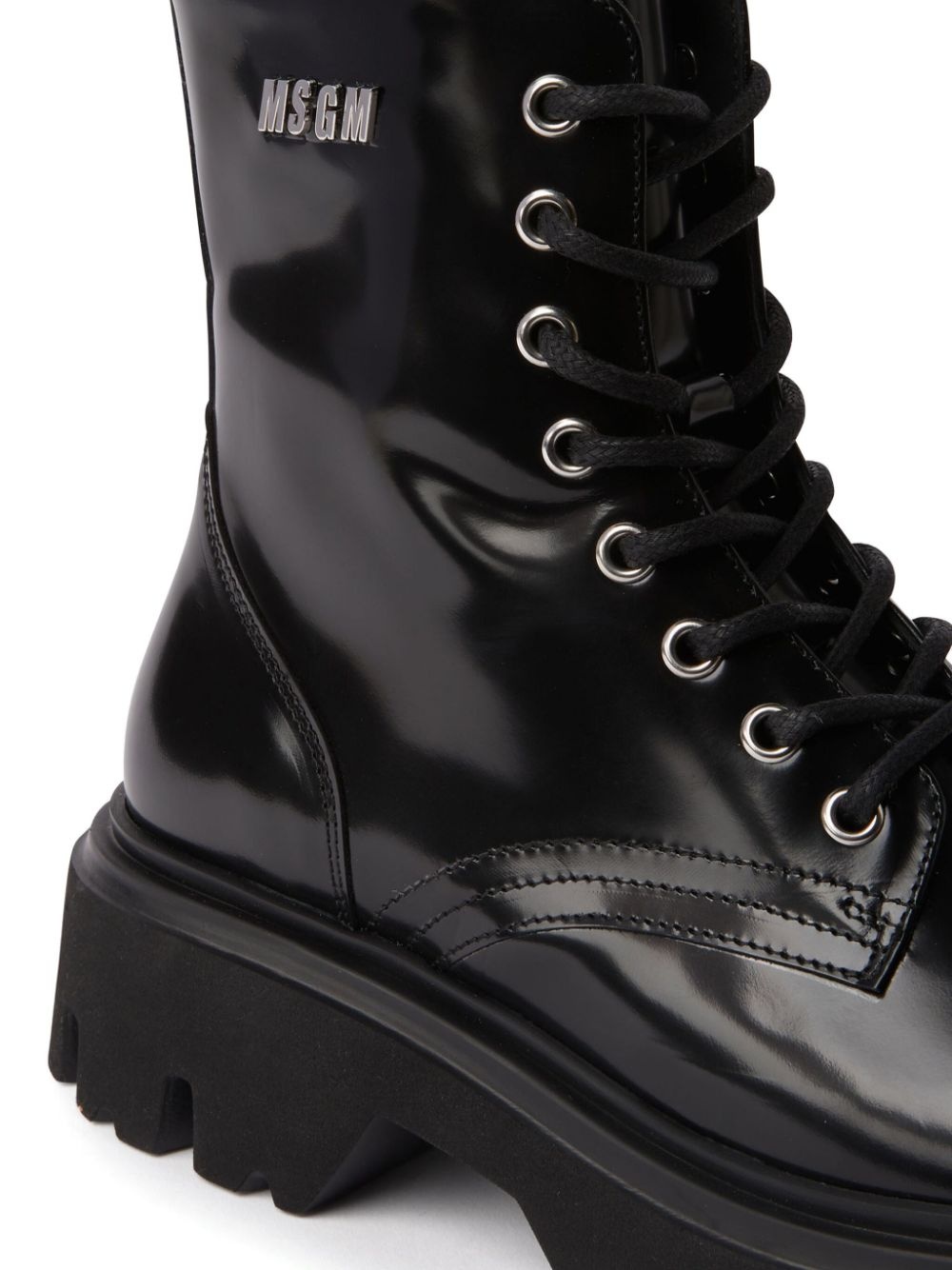 logo-lettering leather combat boots - 4