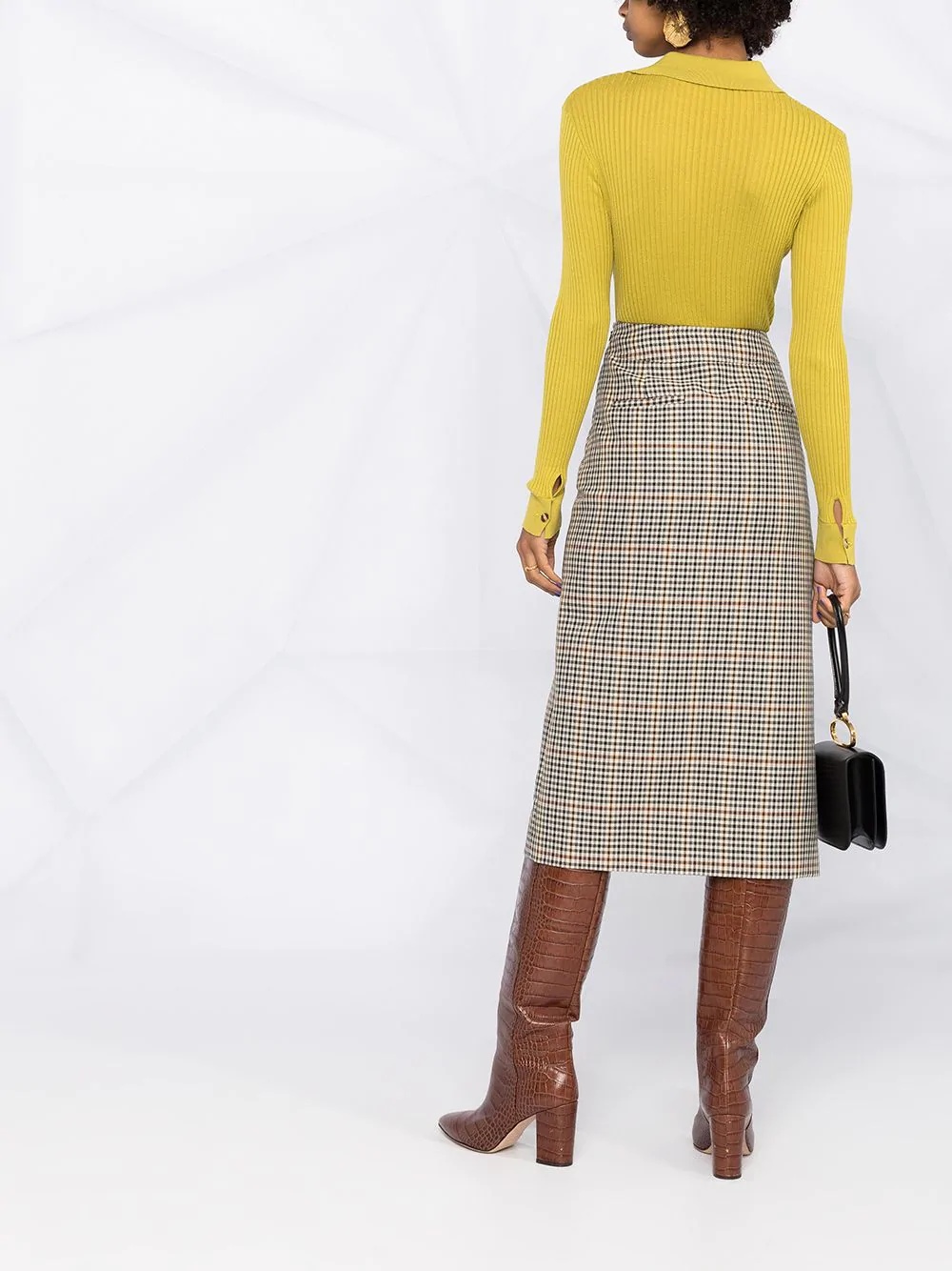 check-pattern pencil skirt - 6