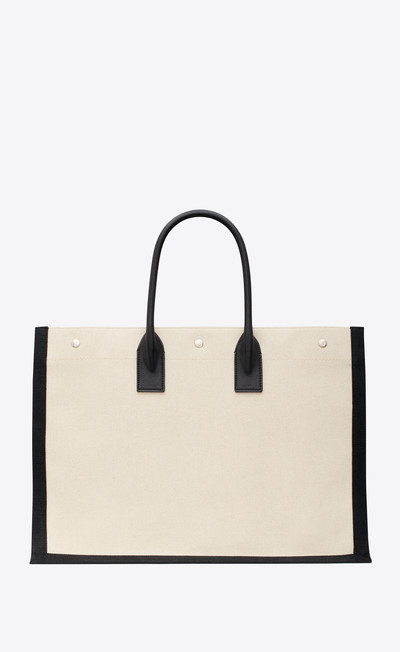 SAINT LAURENT rive gauche large tote bag in canvas and smooth leather outlook