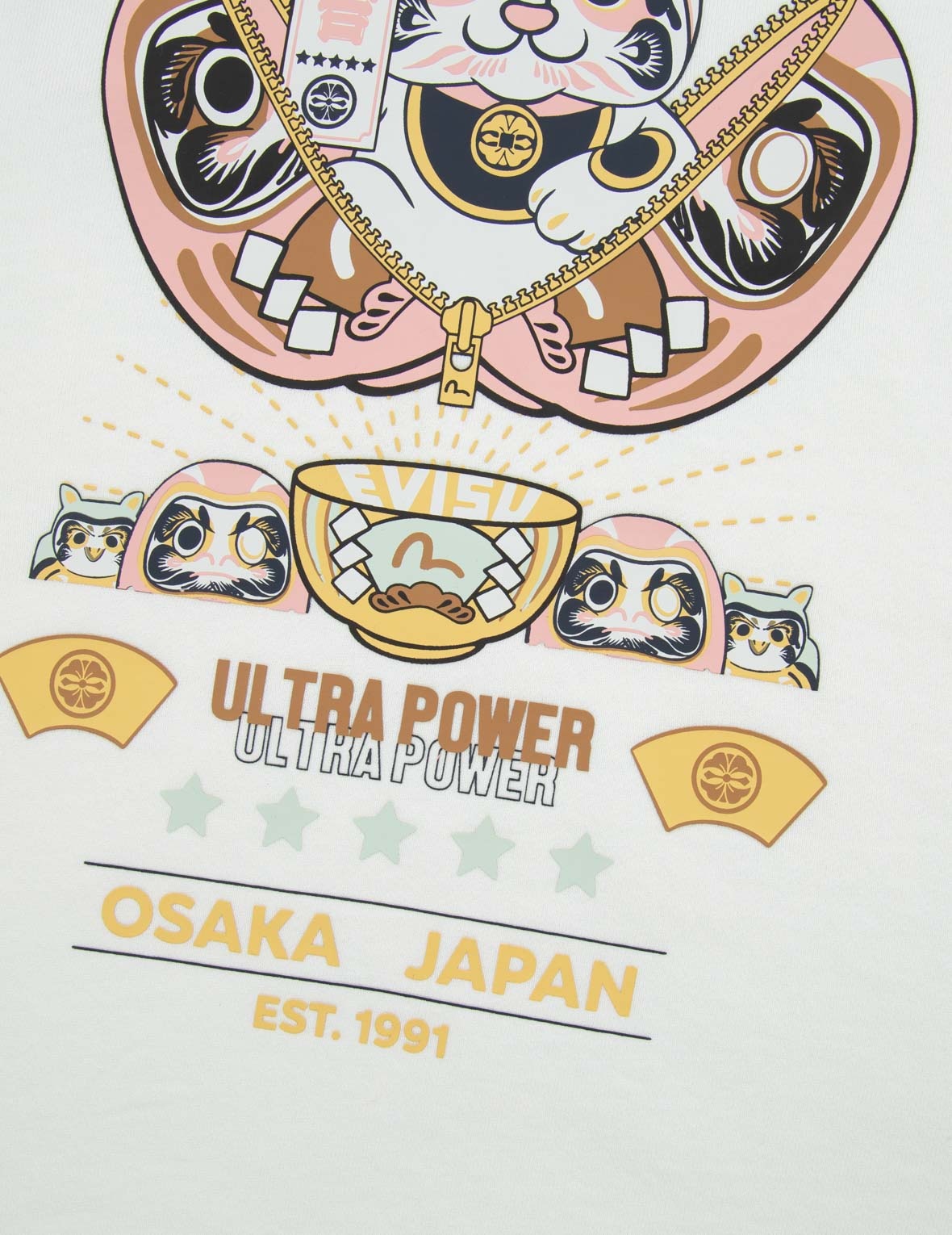 ZIP-UP DARUMA AND FORTUNE CAT PRINT SWEATSHIRT - 12