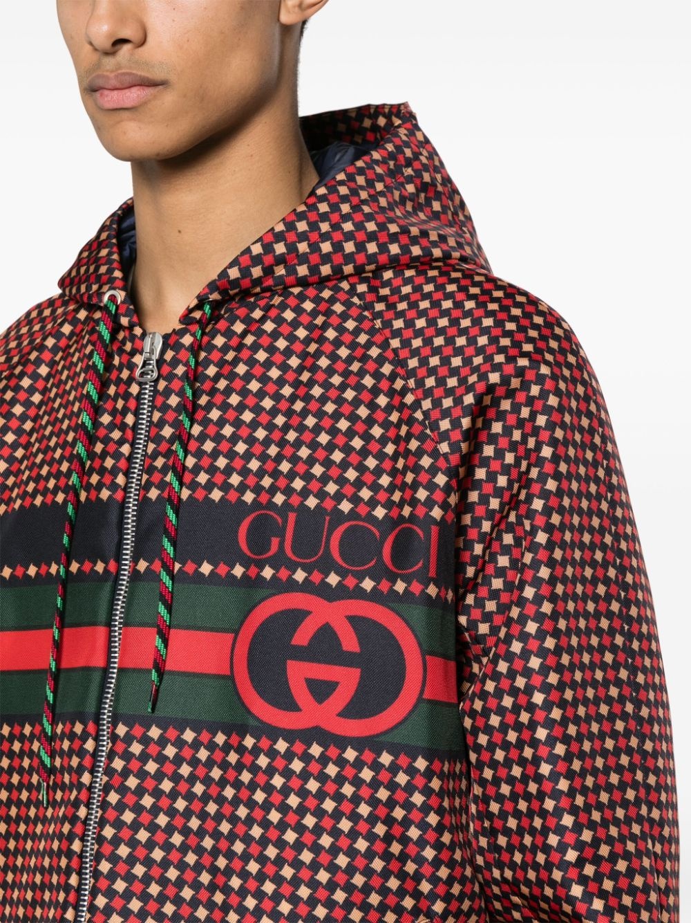 geometric-houndstooth hooded zip jacket - 5