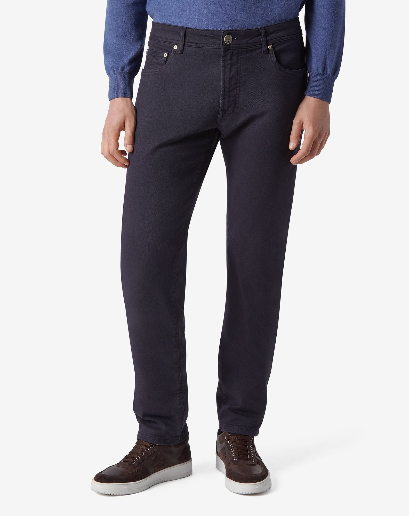 Navy blue stretch gabardine 5-pocket trousers - 2