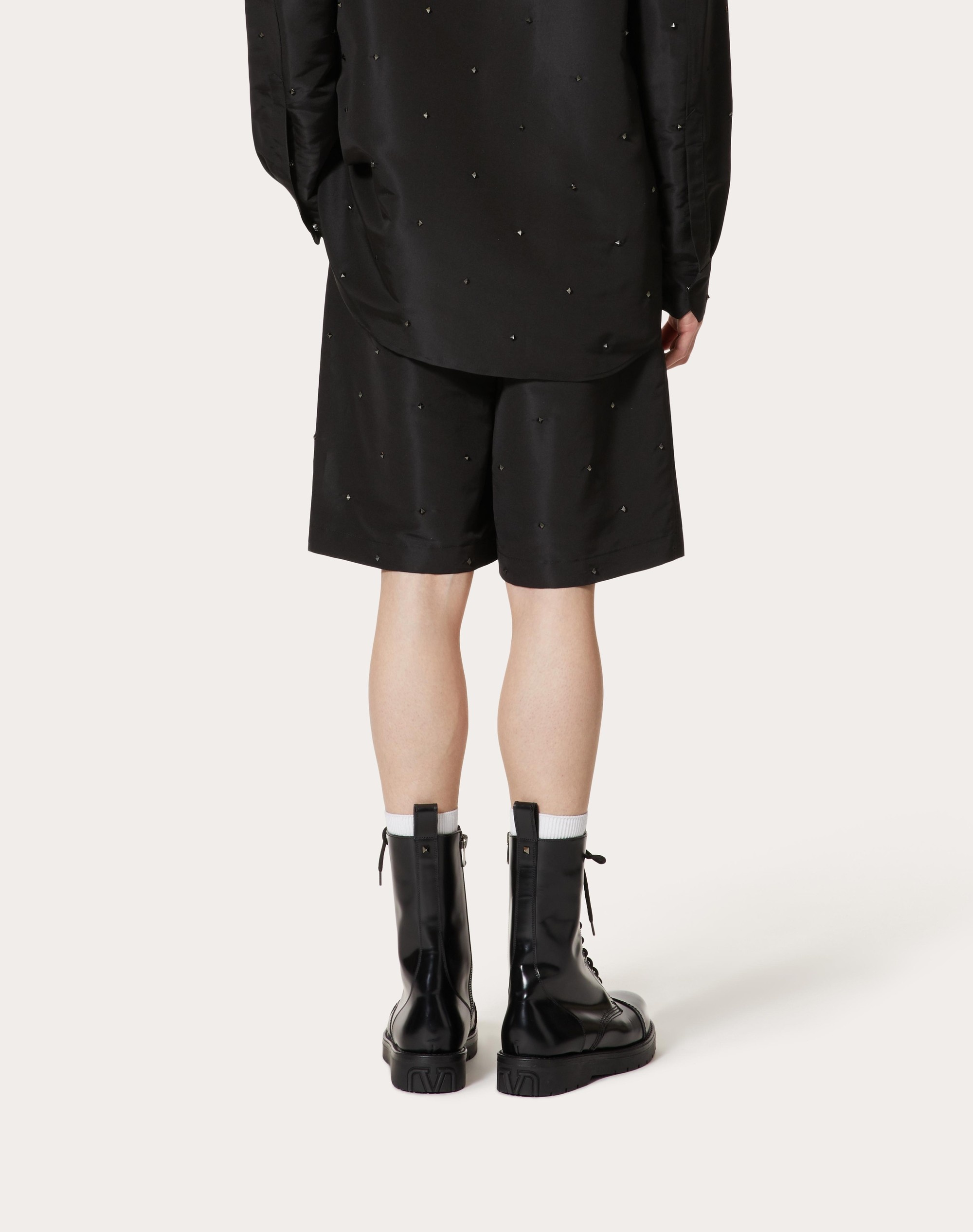 ALL-OVER ROCKSTUD SPIKE SILK FAILLE BERMUDA SHORTS - 4