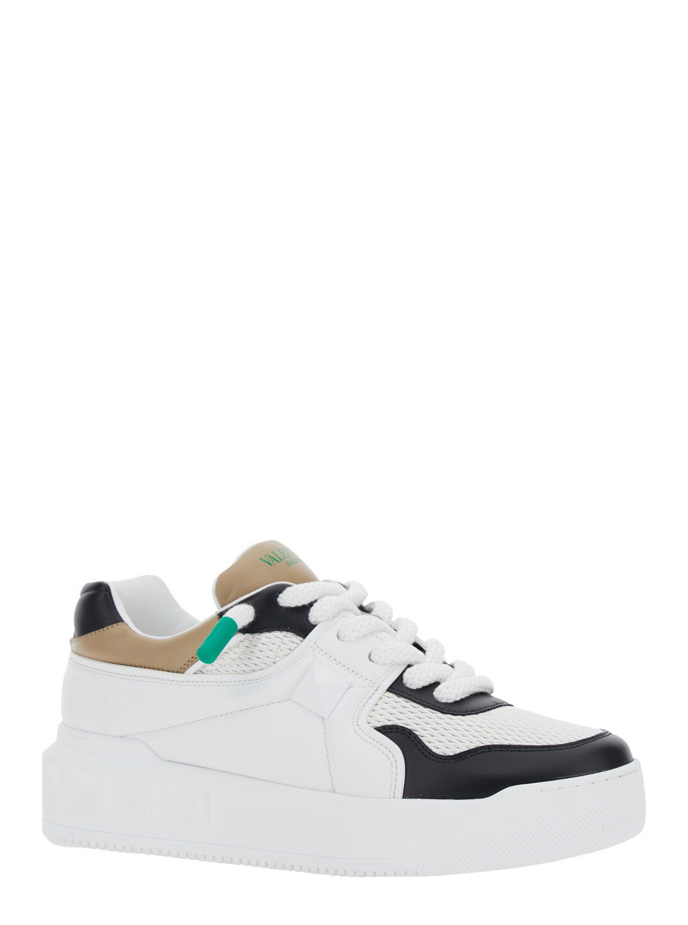 Valentino Garavani Men 'One Stud' White Low Top Sneakers With Rockstud Detail And Color-Block Panels - 2