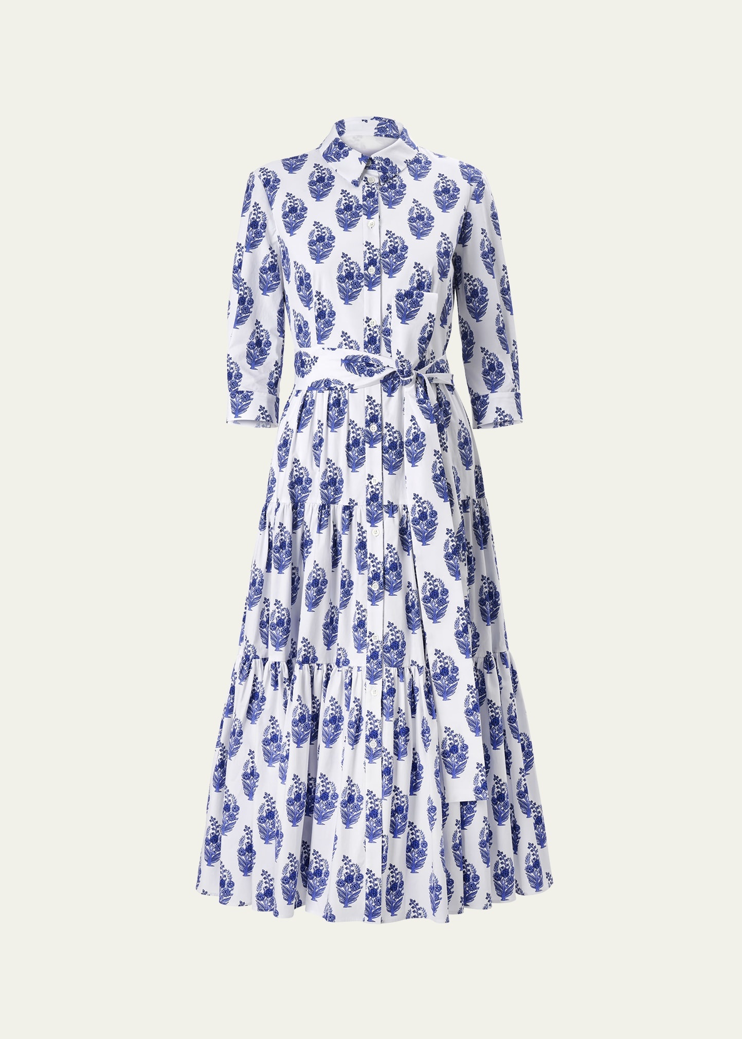 3/4-Sleeve Tiered Midi Shirtdress - 1