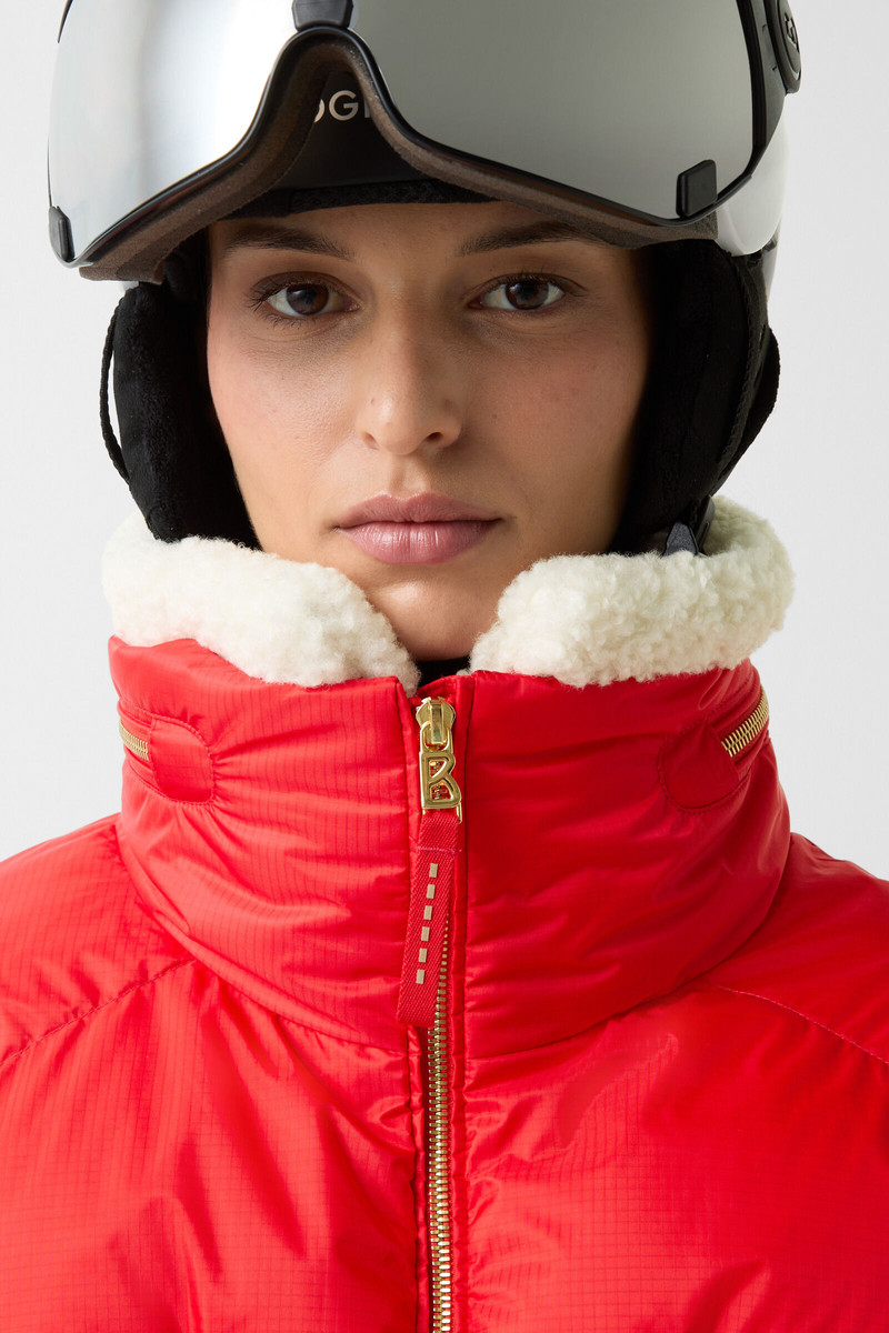 Valea down ski jacket in Red/beige/black 8