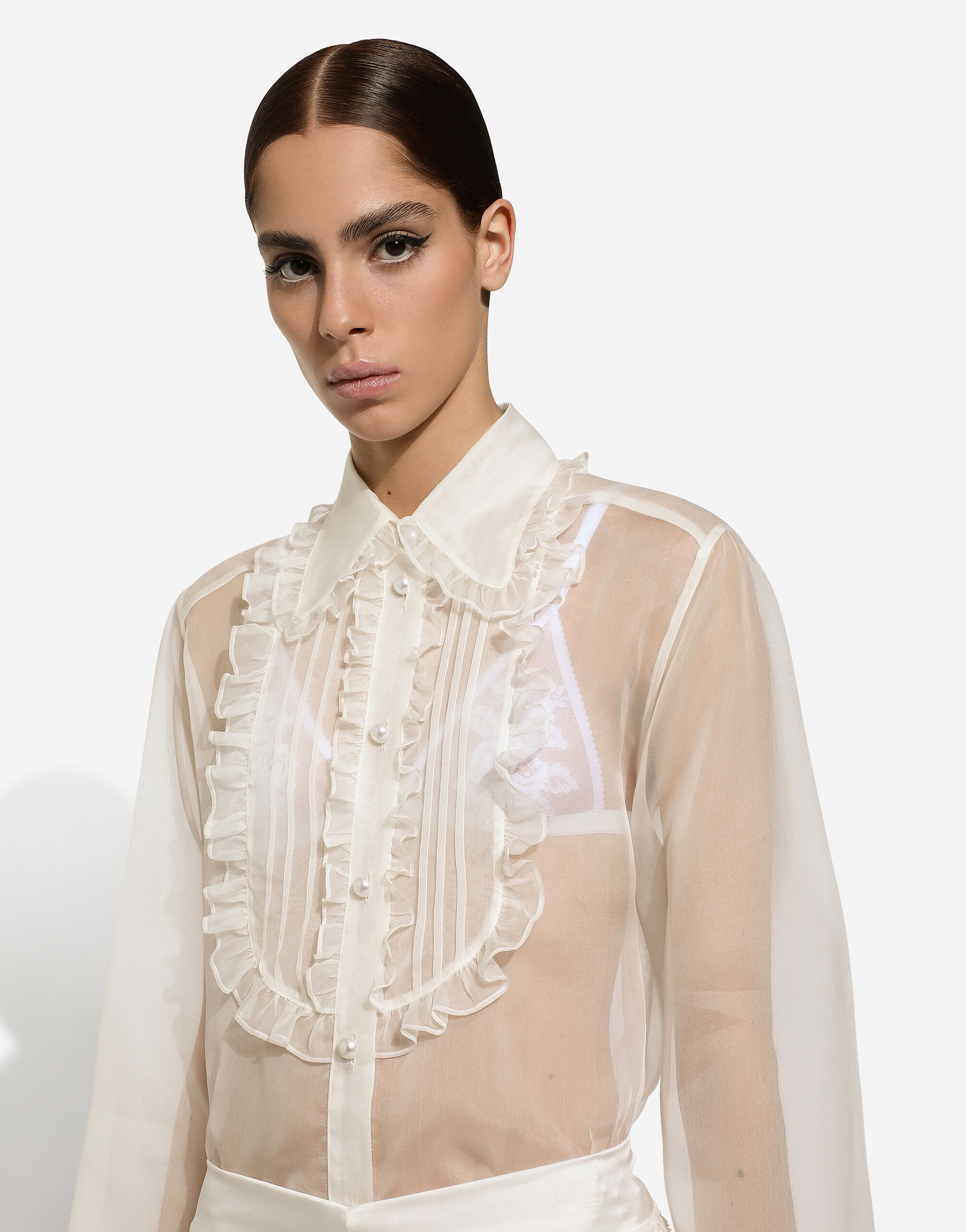 Organza shirt with shirt front and ruffles - 11