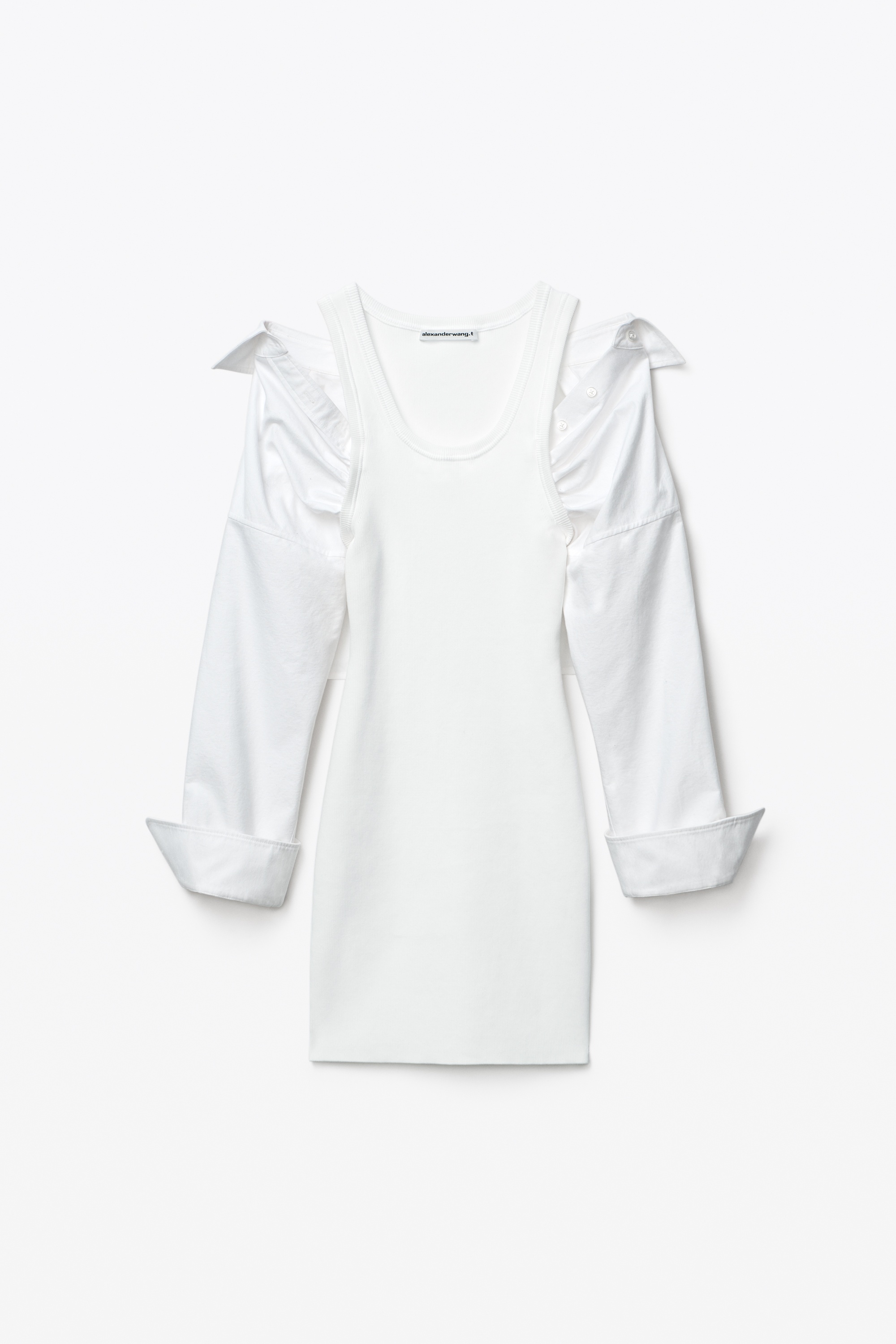 HYBRID DRESS IN COTTON RIB AND OXFORD - 1