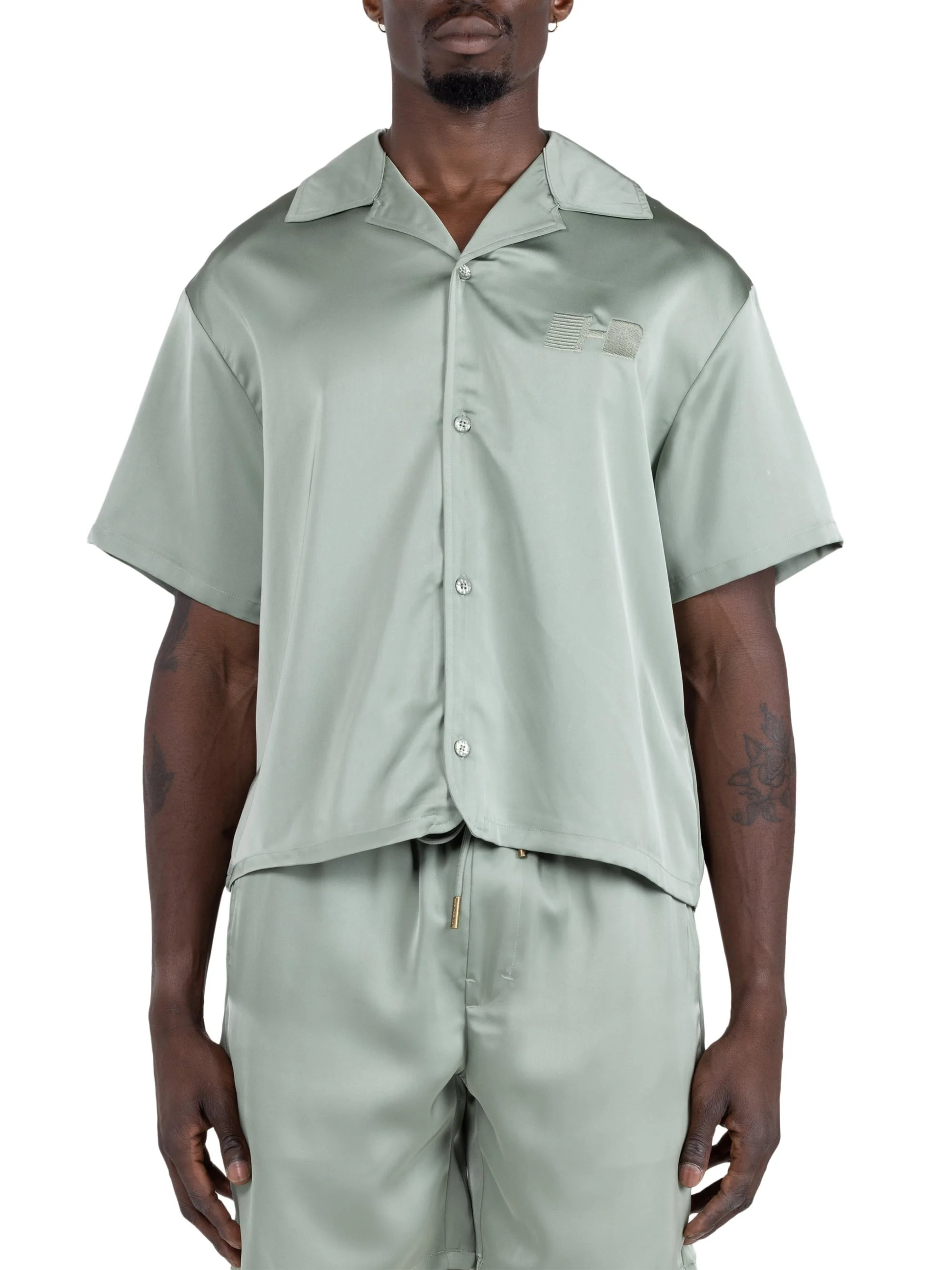 Men's Logo Satin Camp Shirt - Sage - 1