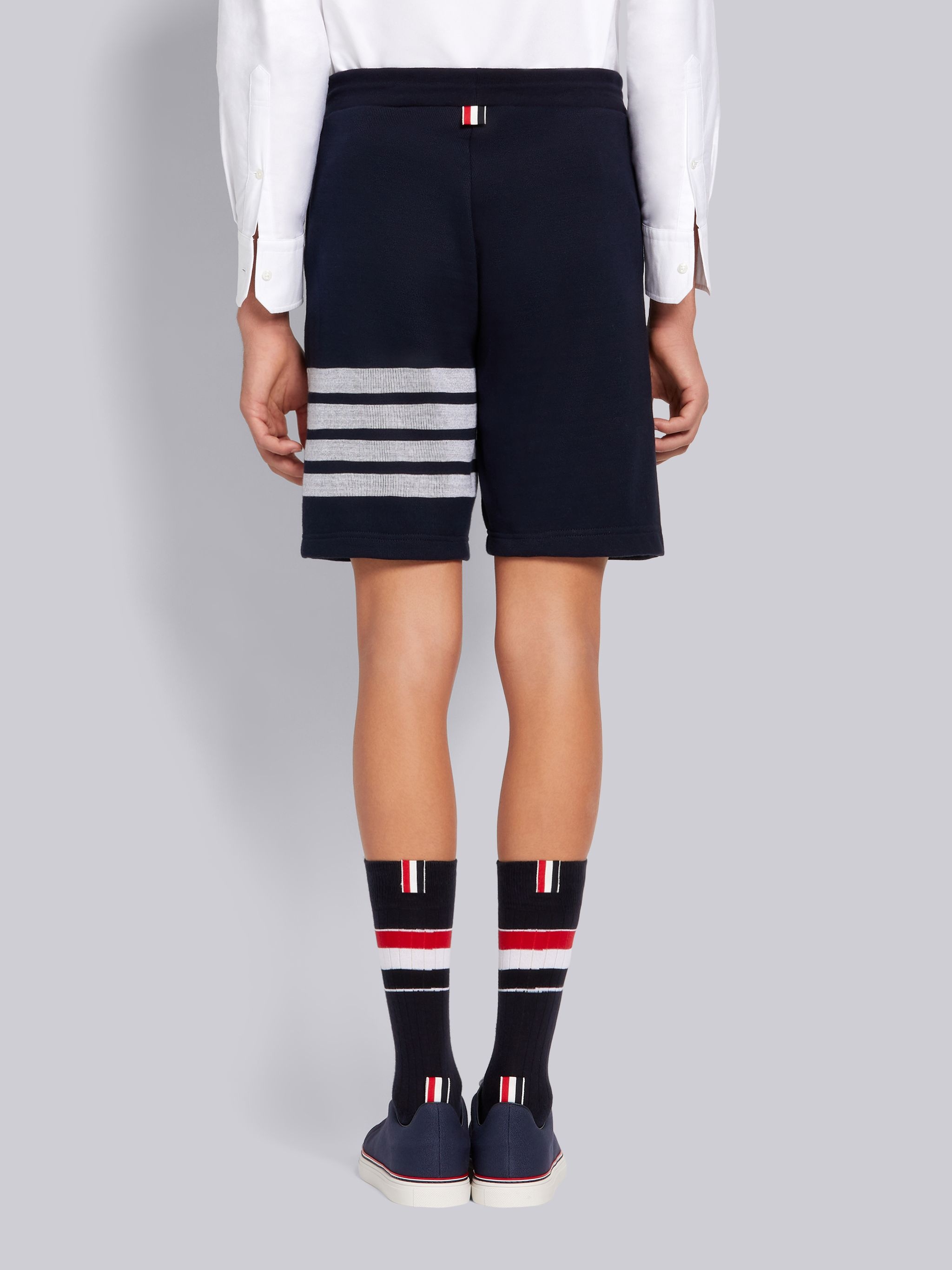 Navy Double Face Cotton Knit 4-Bar Stripe Sweat Shorts - 3