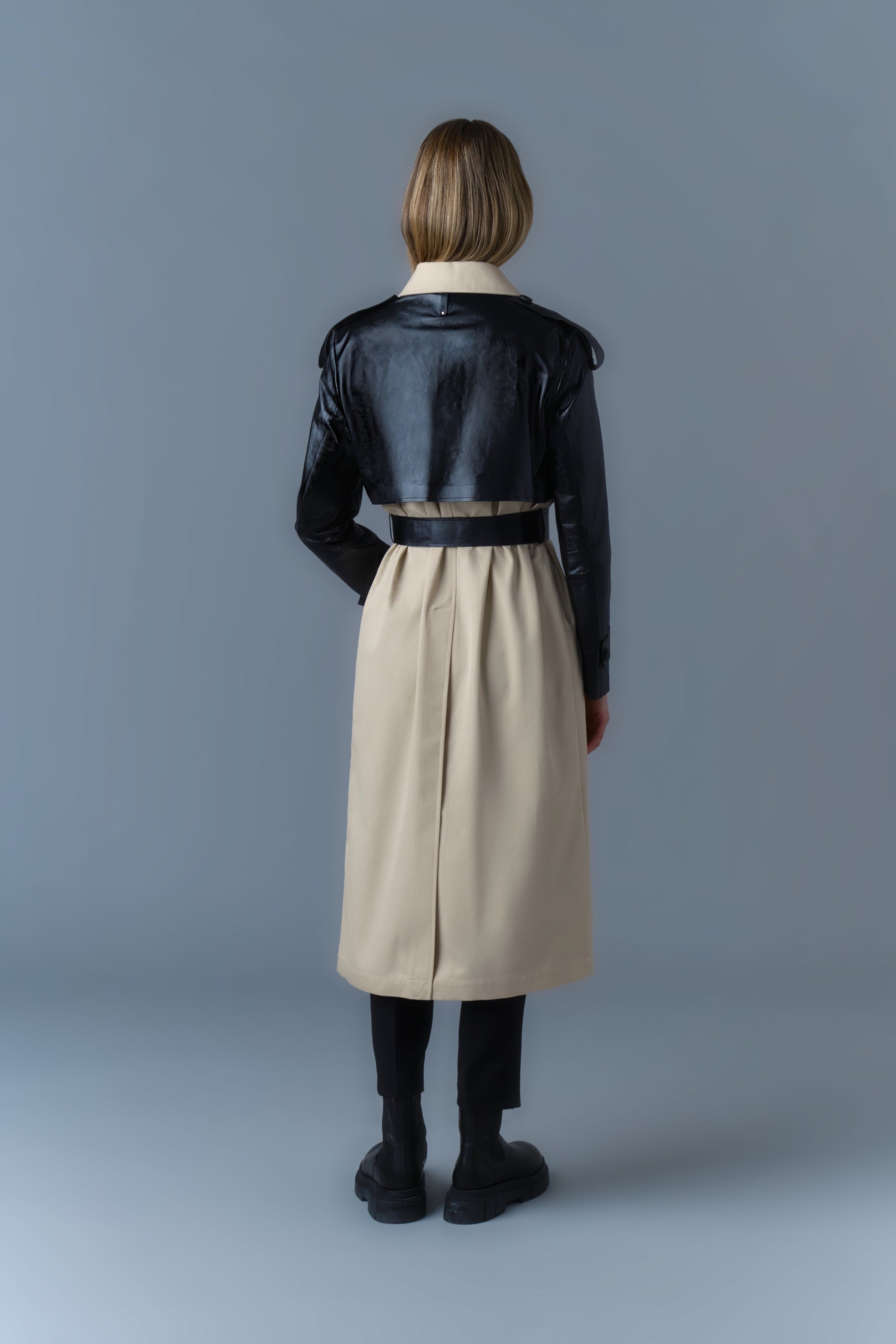 LEIKO Maxi Two-Toned Twill & Leather Trench - 5
