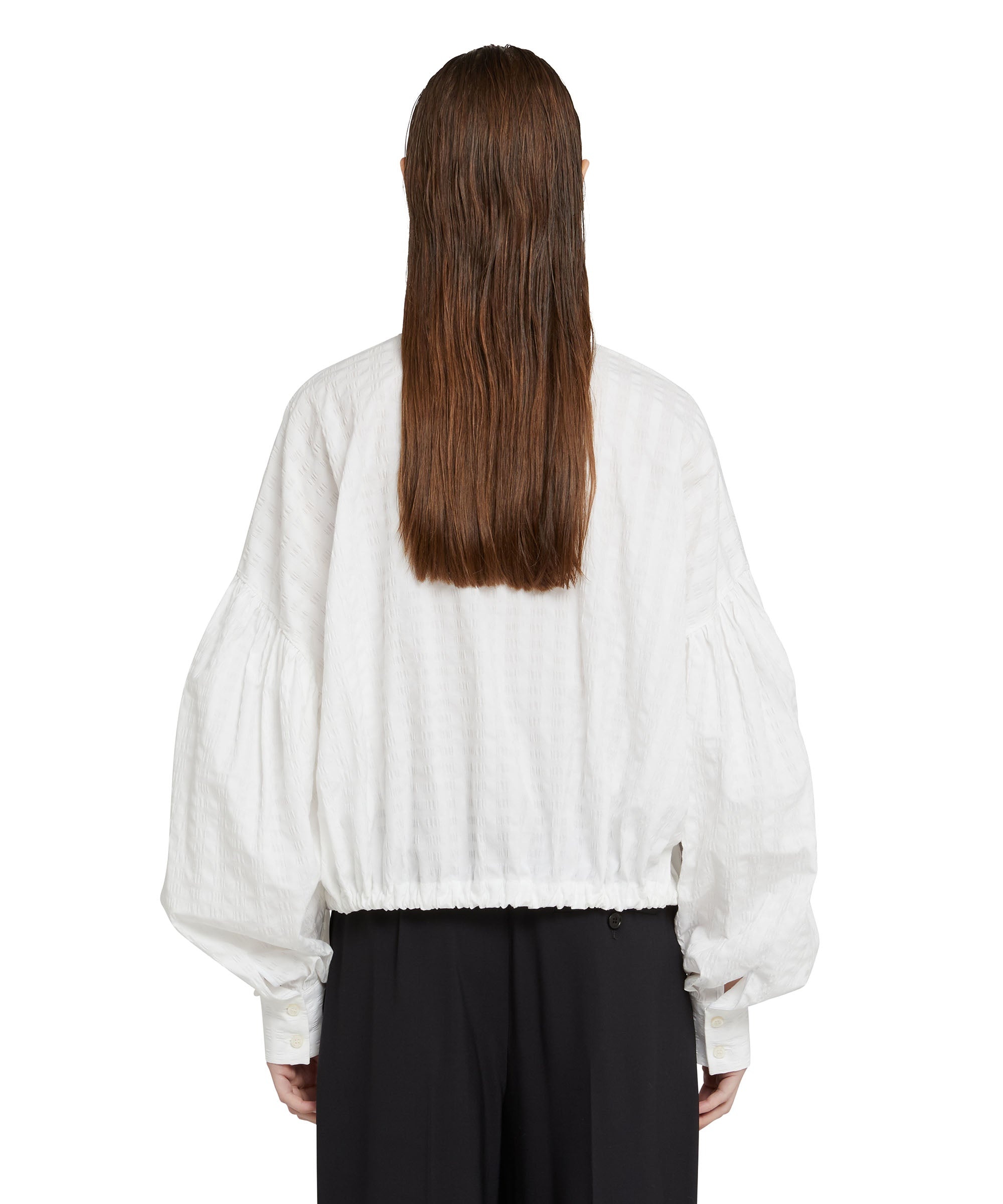 Poplin seersucker crop shirt with puffed sleeves - 3