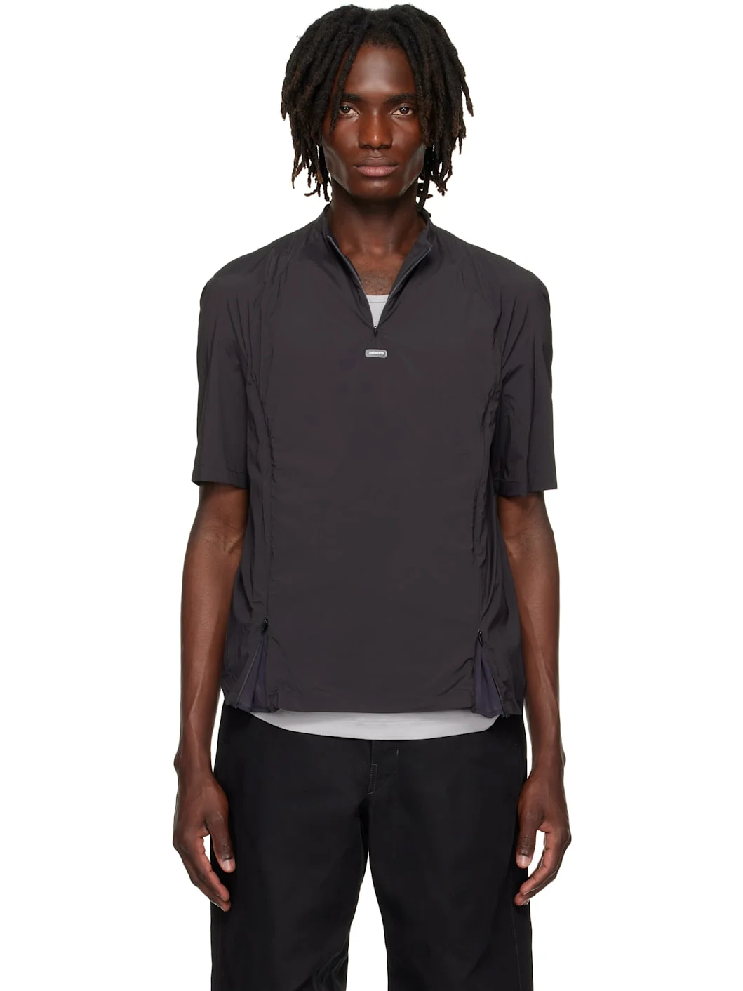 Gray Mock Neck Zip T-shirt - 1