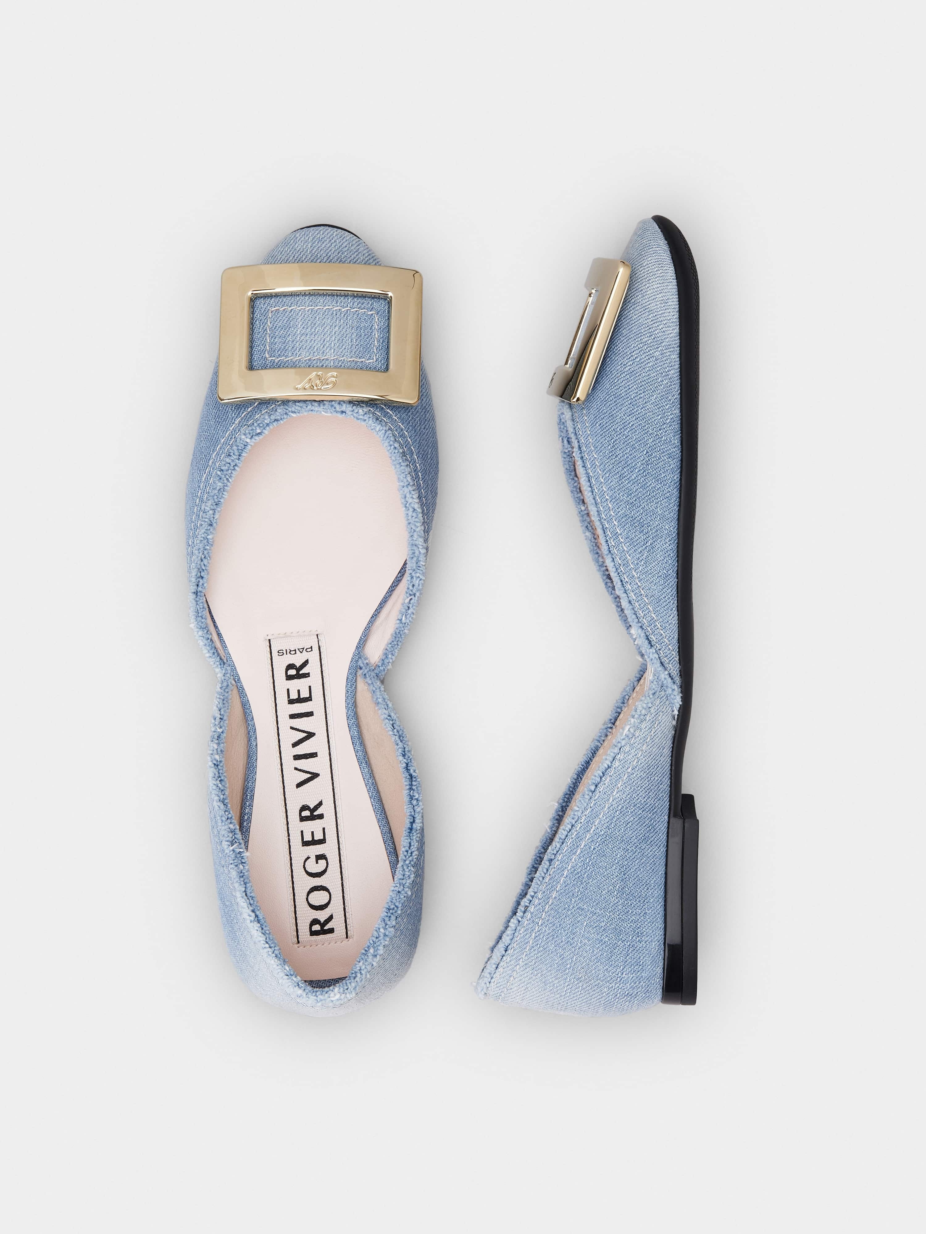 Dorsay Metal Buckle Ballerinas in Denim - 4