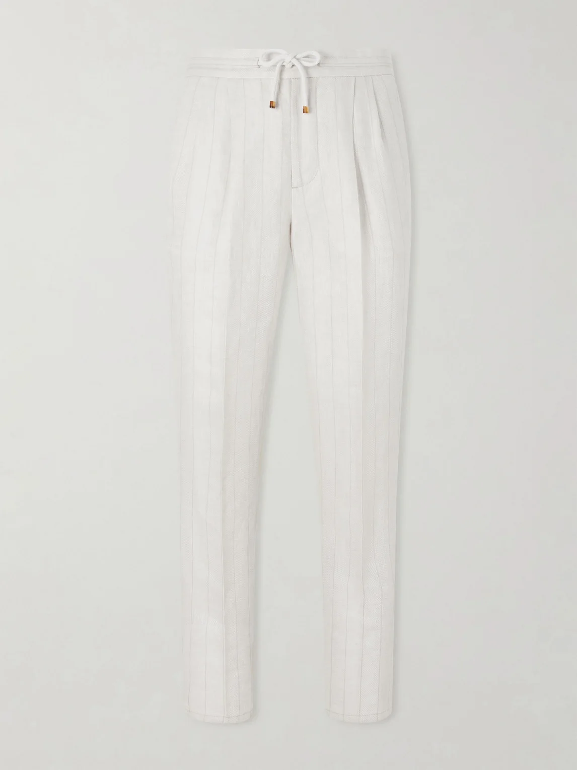 Straight-Leg Pinstriped Pleated Linen Trousers - 1
